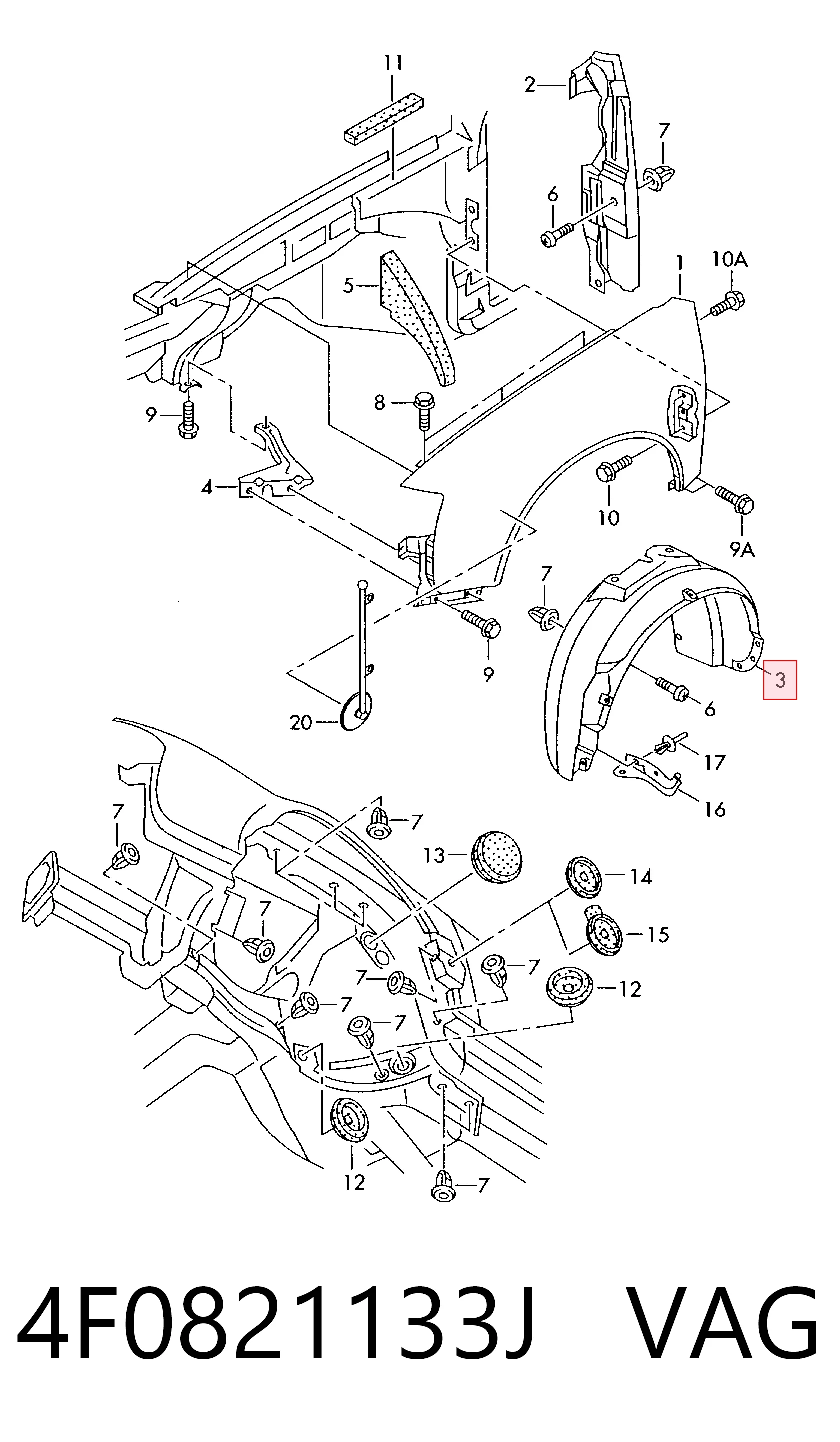  Guarda-barras direito do pára-lama dianteiro Audi A6 C6 sedan (4F2) (2004 - 2011) C6