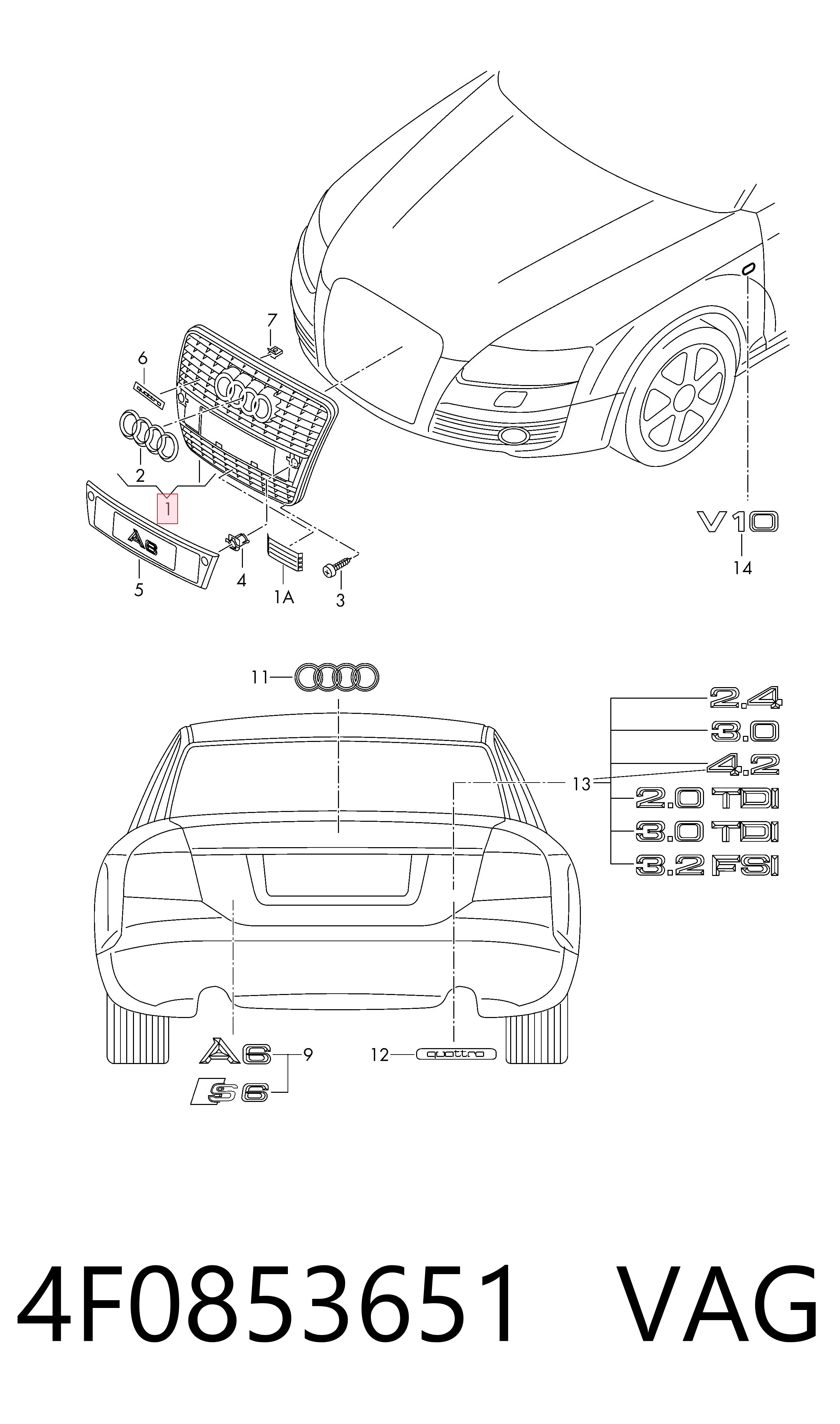Grelha do radiador Audi A6 C6 4F2