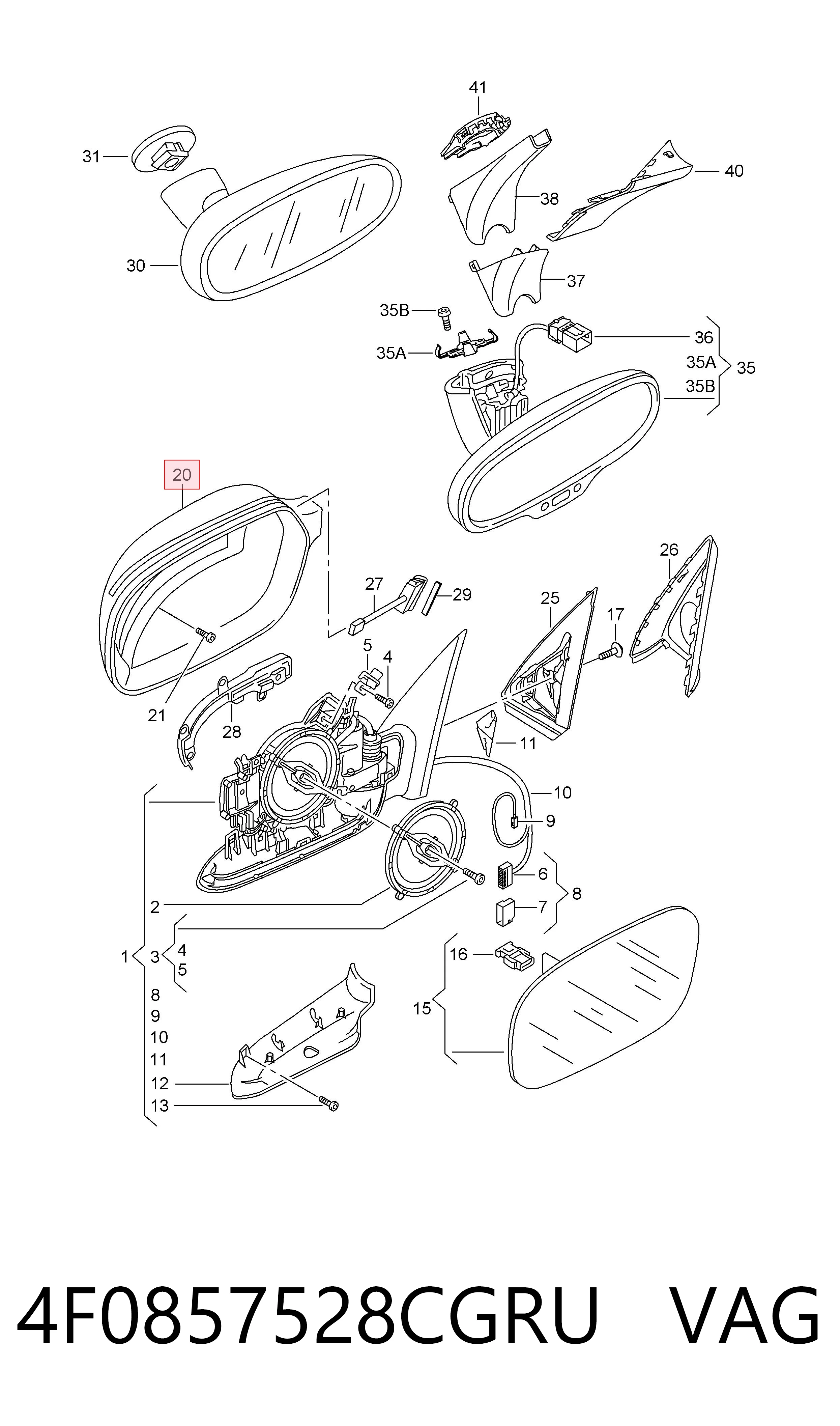 4F0857528C VAG Espelho de retrovisão direito