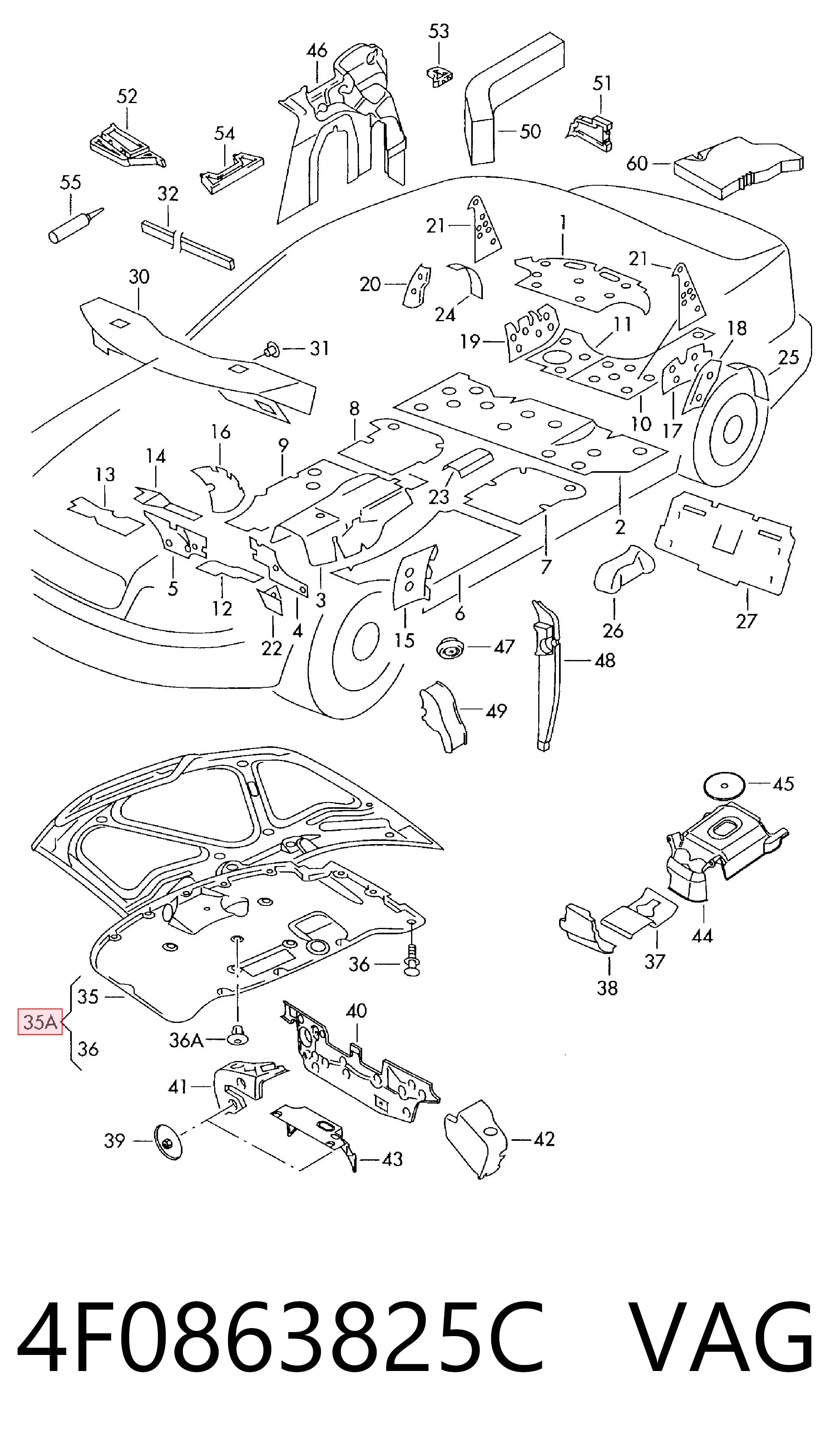 Isolamento de ruído da capota Audi A6  4F2 ao melhor preço