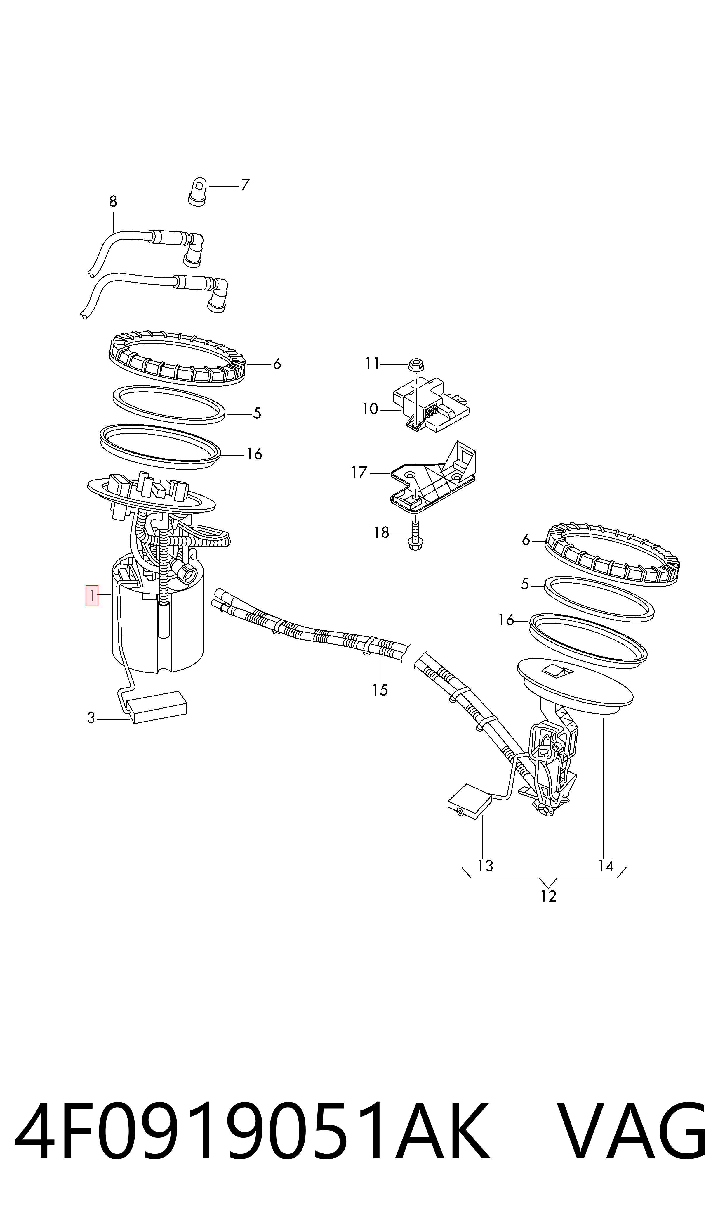 Módulo de bomba de combustível com sensor do nível de combustível Audi A6 C6 4F2