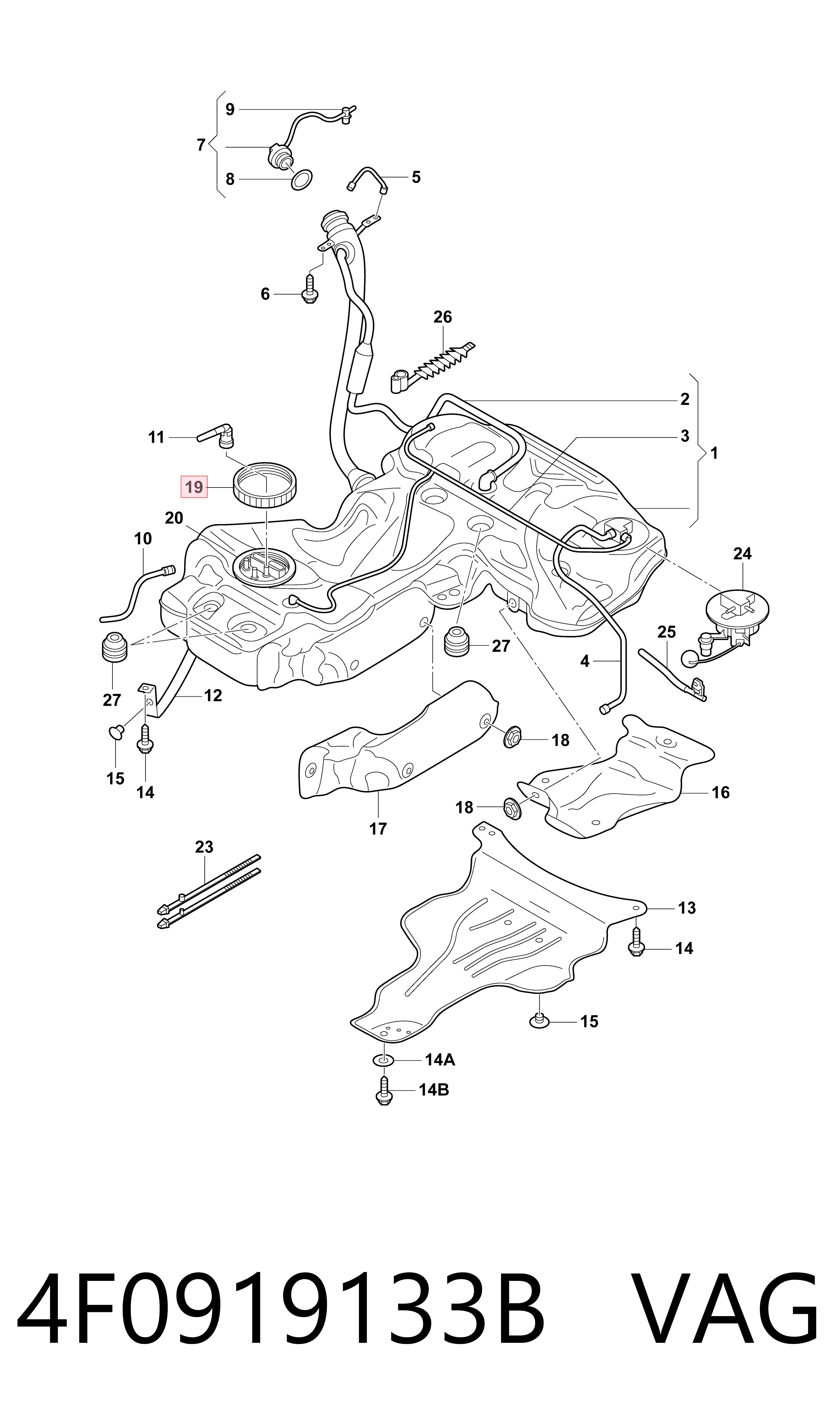 4F0919133B VAG Vedante de sensor do nível de combustível/da bomba de combustível (tanque de combustível)