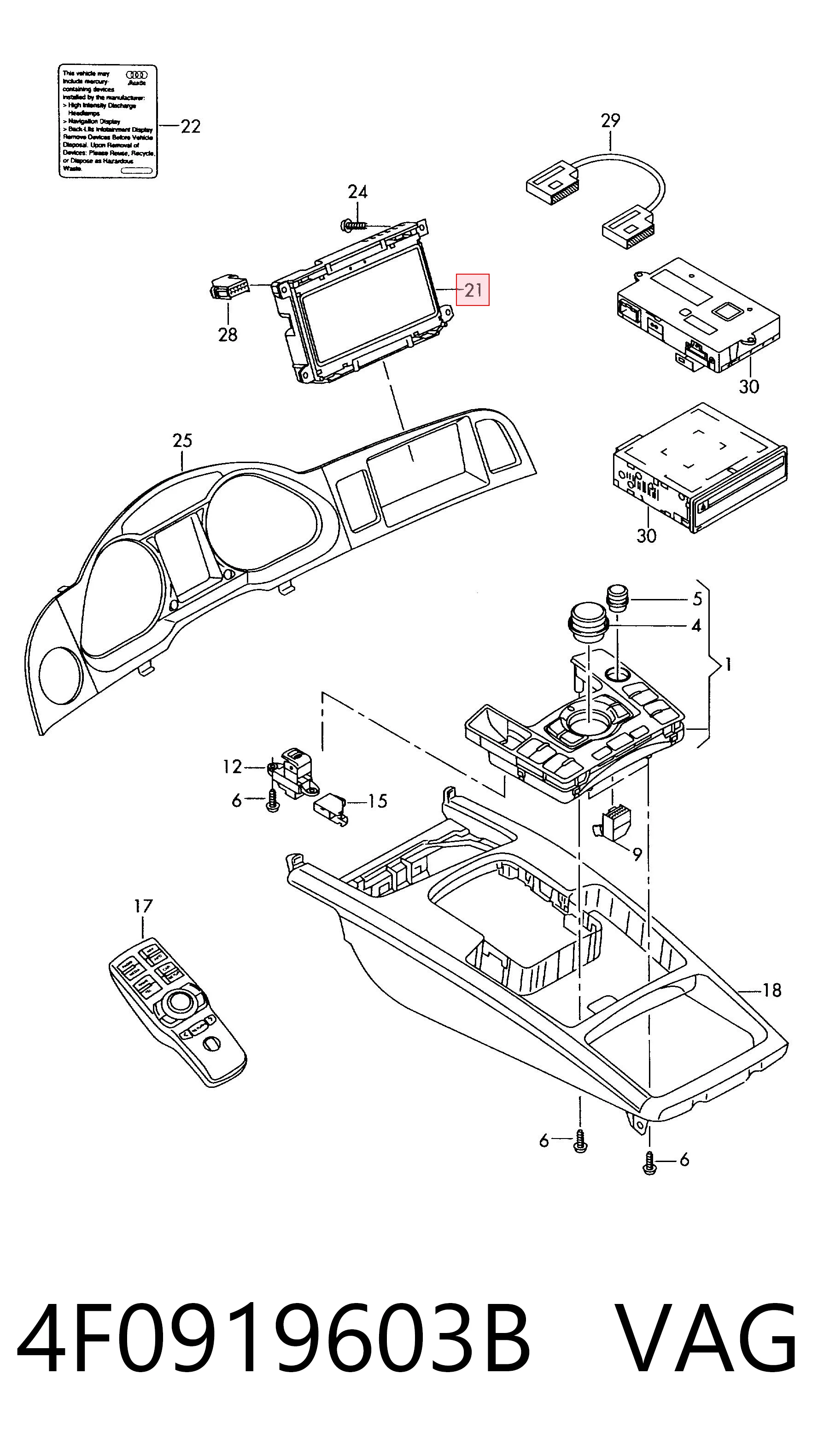 Mostrador multifuncional para Audi A6 C6 4F2