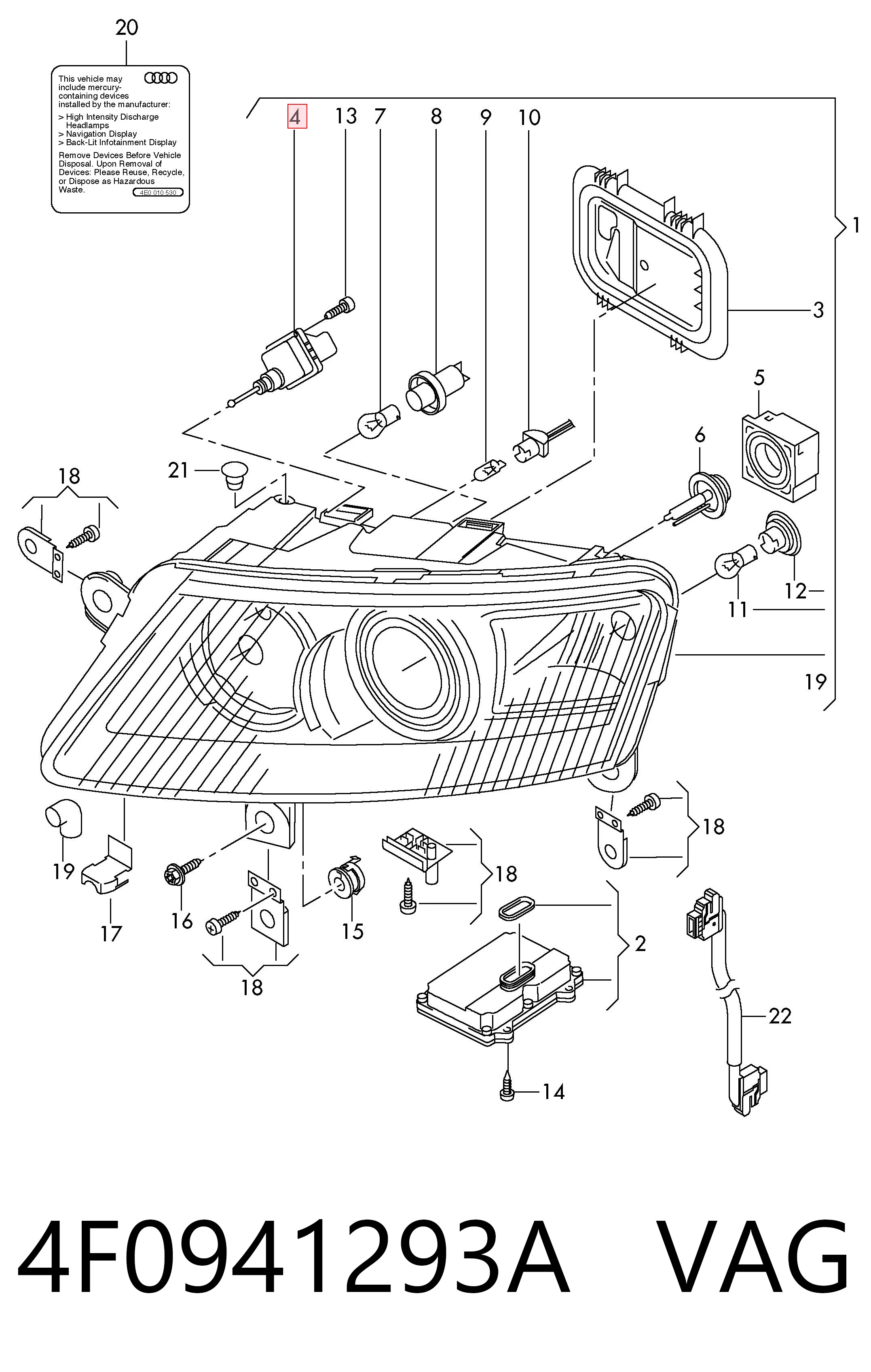 4F0941293A VAG Corretor da luz