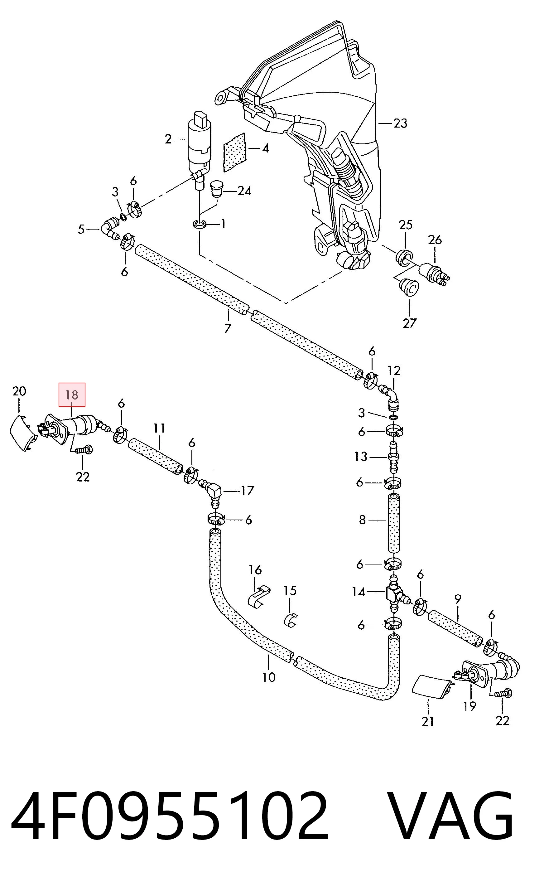 4F0955102 VAG Injetor de fluido para lavador da luz dianteira direita