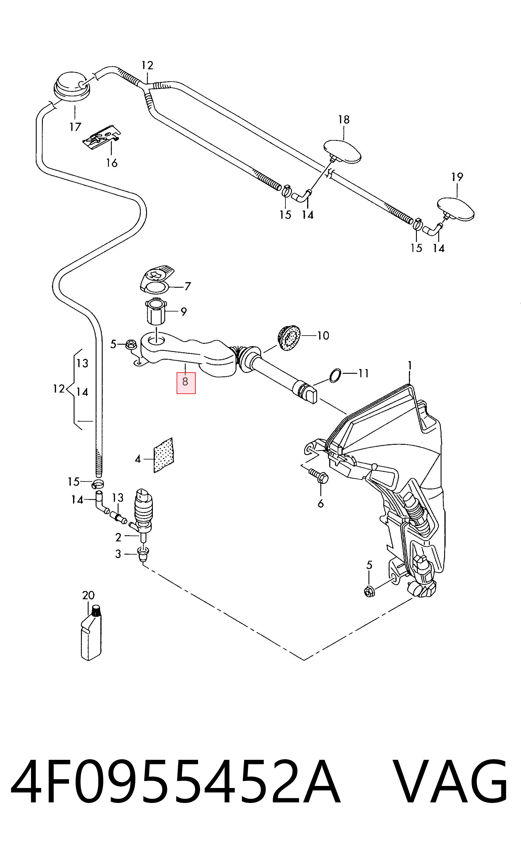 4F0955452A VAG Gargalo do tanque de fluido para lavador