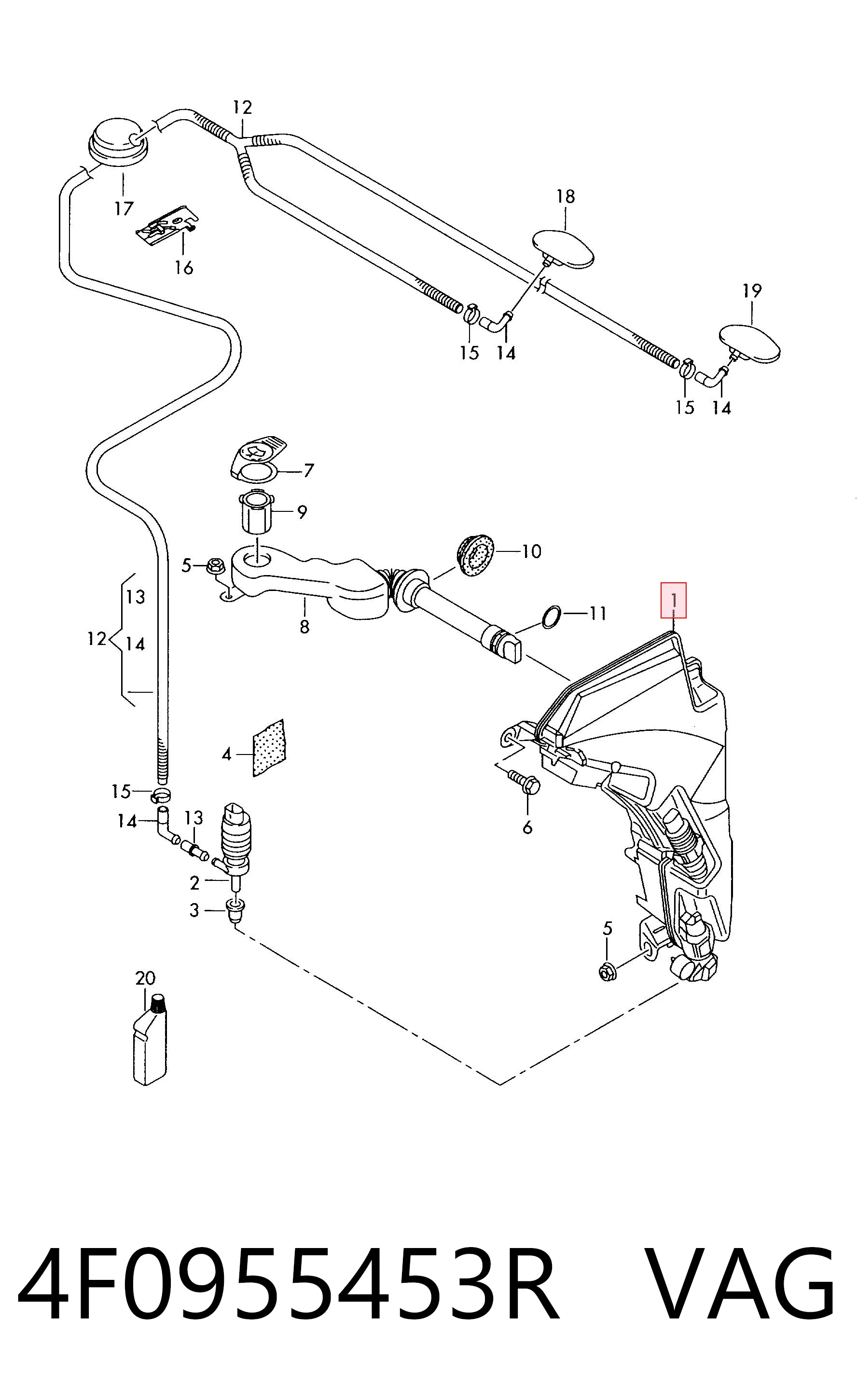 4F0955453R VAG Tanque de fluido para lavador de vidro