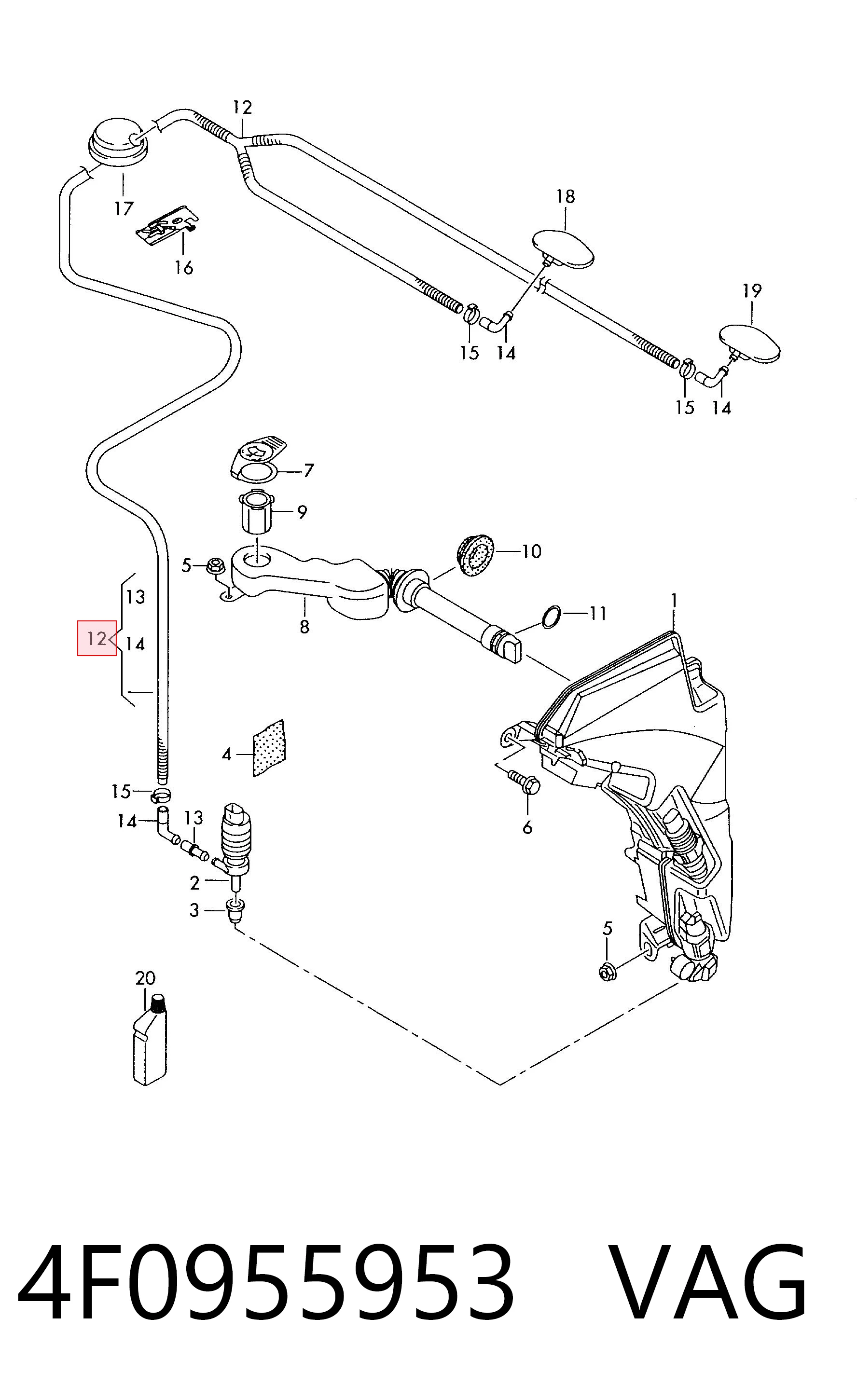 4F0955953 VAG Tubo de ligação de tubos de fluido para lavador