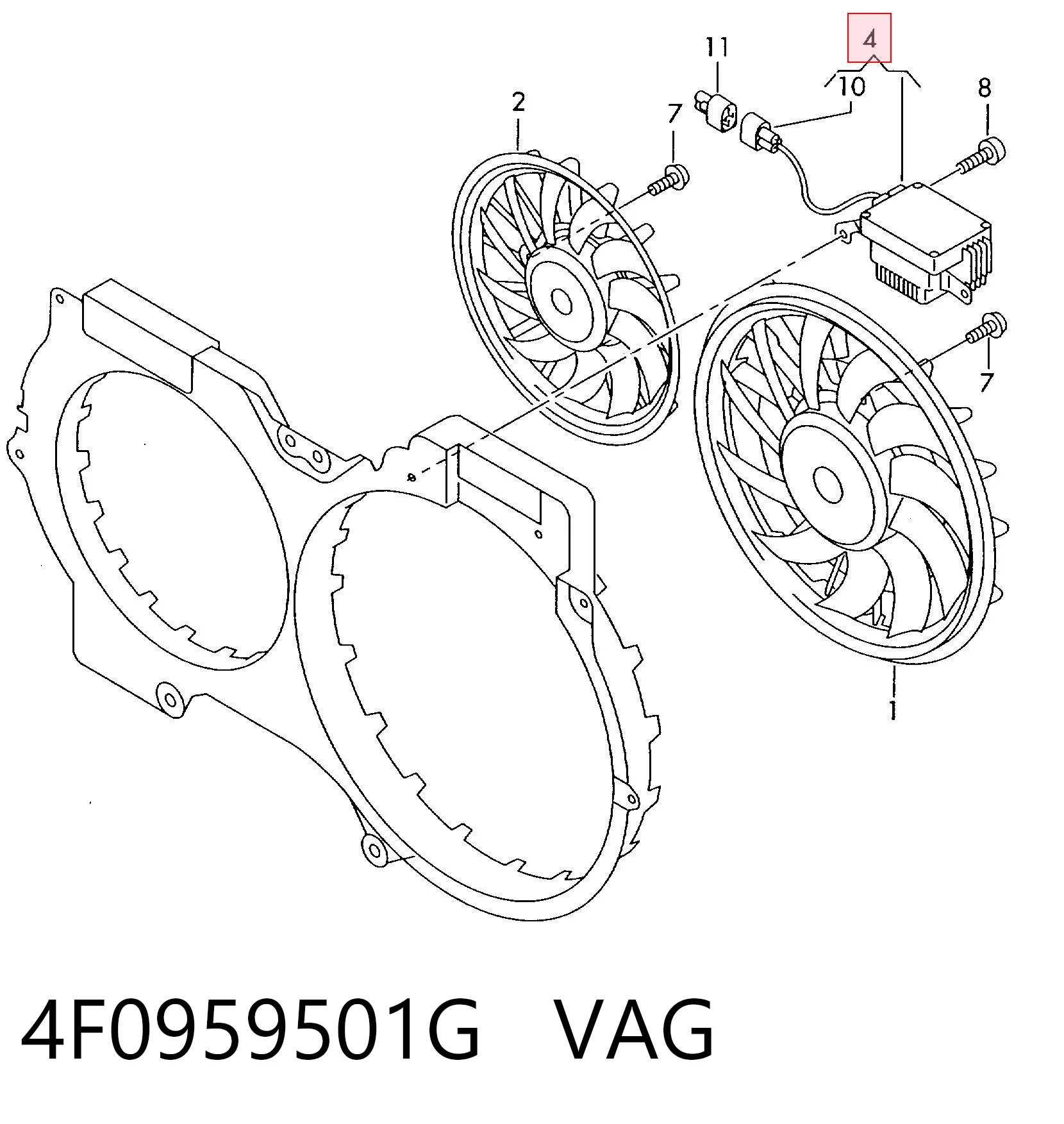 4F0959501G VAG Regulador de revoluções de ventilador de esfriamento (unidade de controlo)
