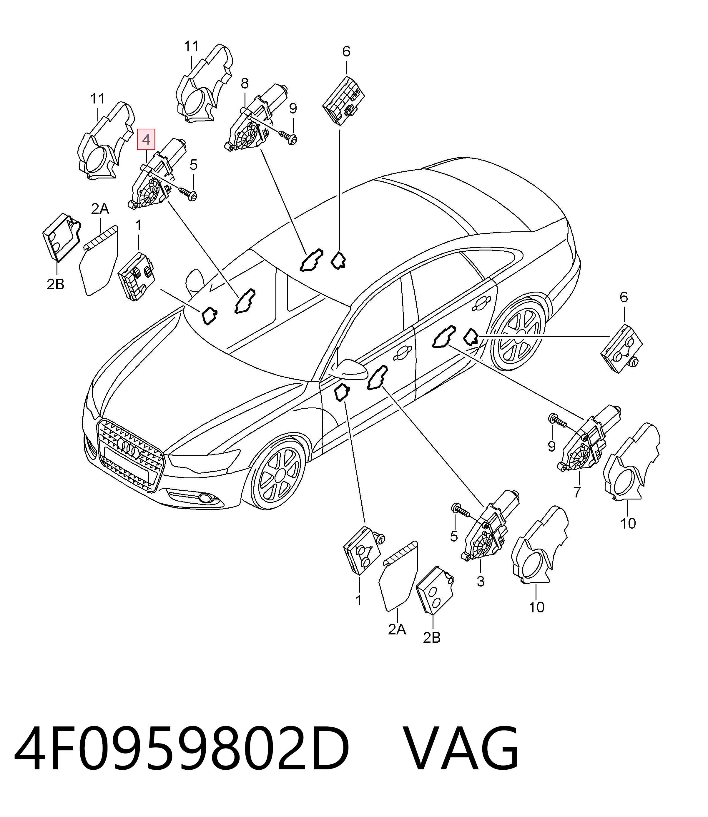 4F0959802D VAG Motor de acionamento de vidro da porta dianteira direita