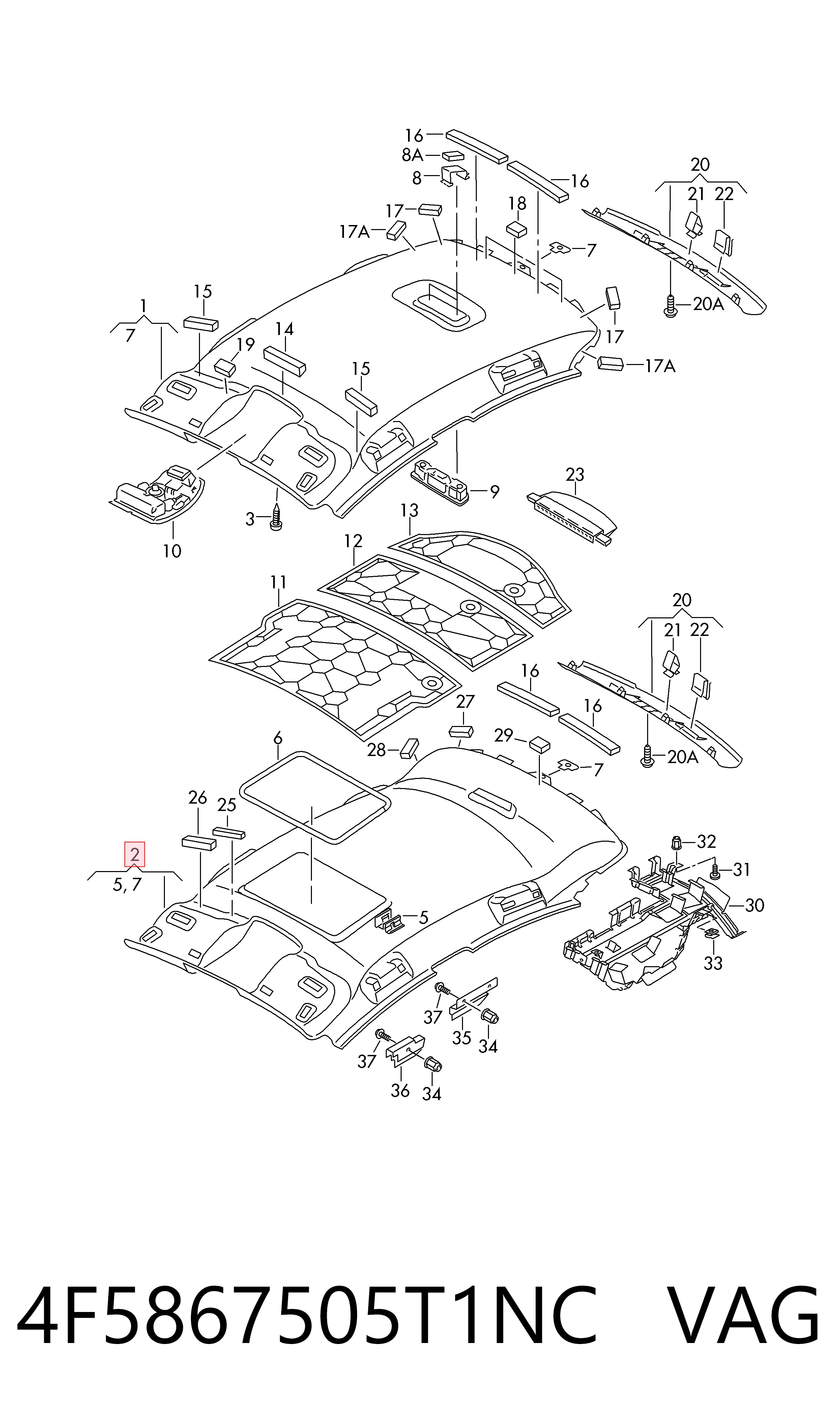 Revestimento do teto para Audi A6 4F2