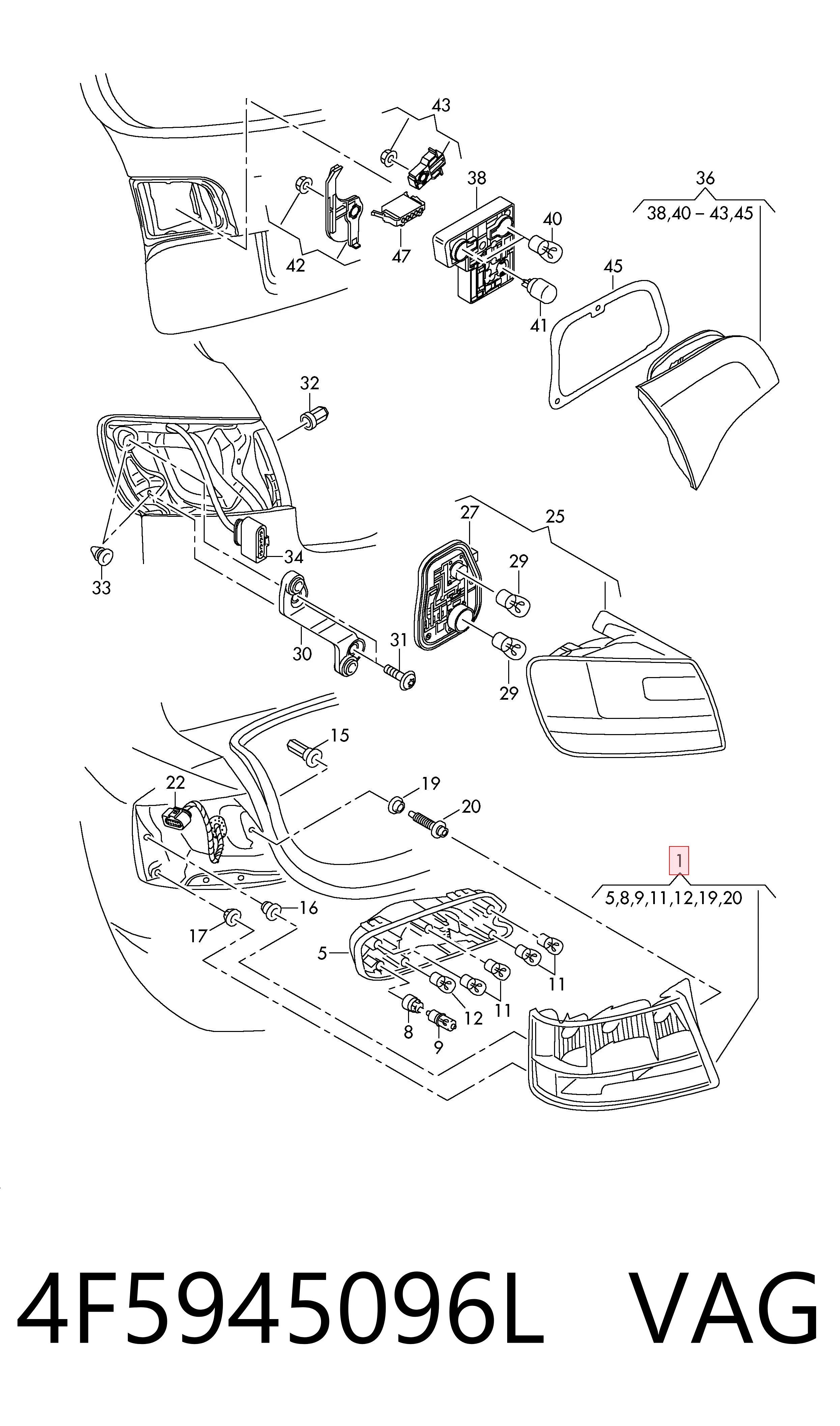Compre 4F5945096L VAG Lanterna traseira direita externa