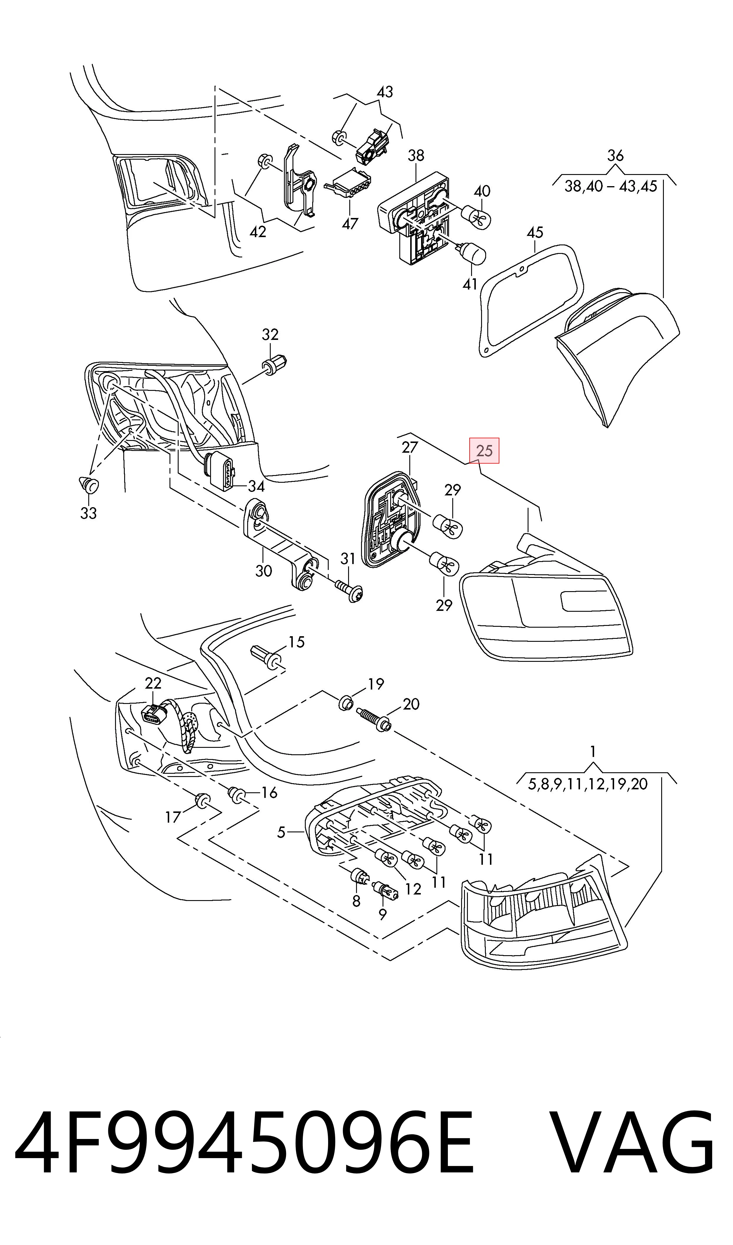 4F9945096E VAG Lanterna traseira direita externa