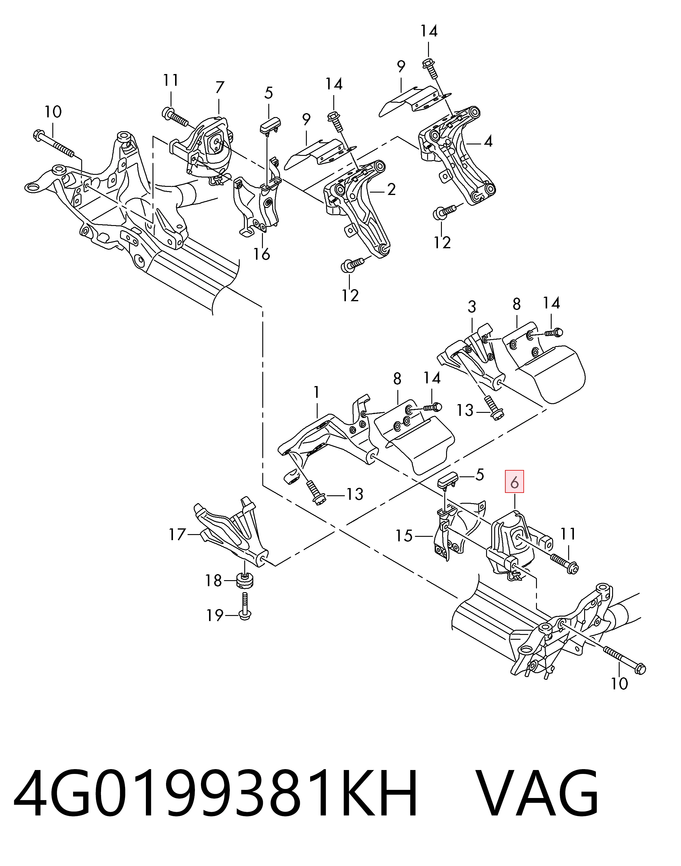 4G0199381KH VAG Coxim (suporte) esquerdo de motor