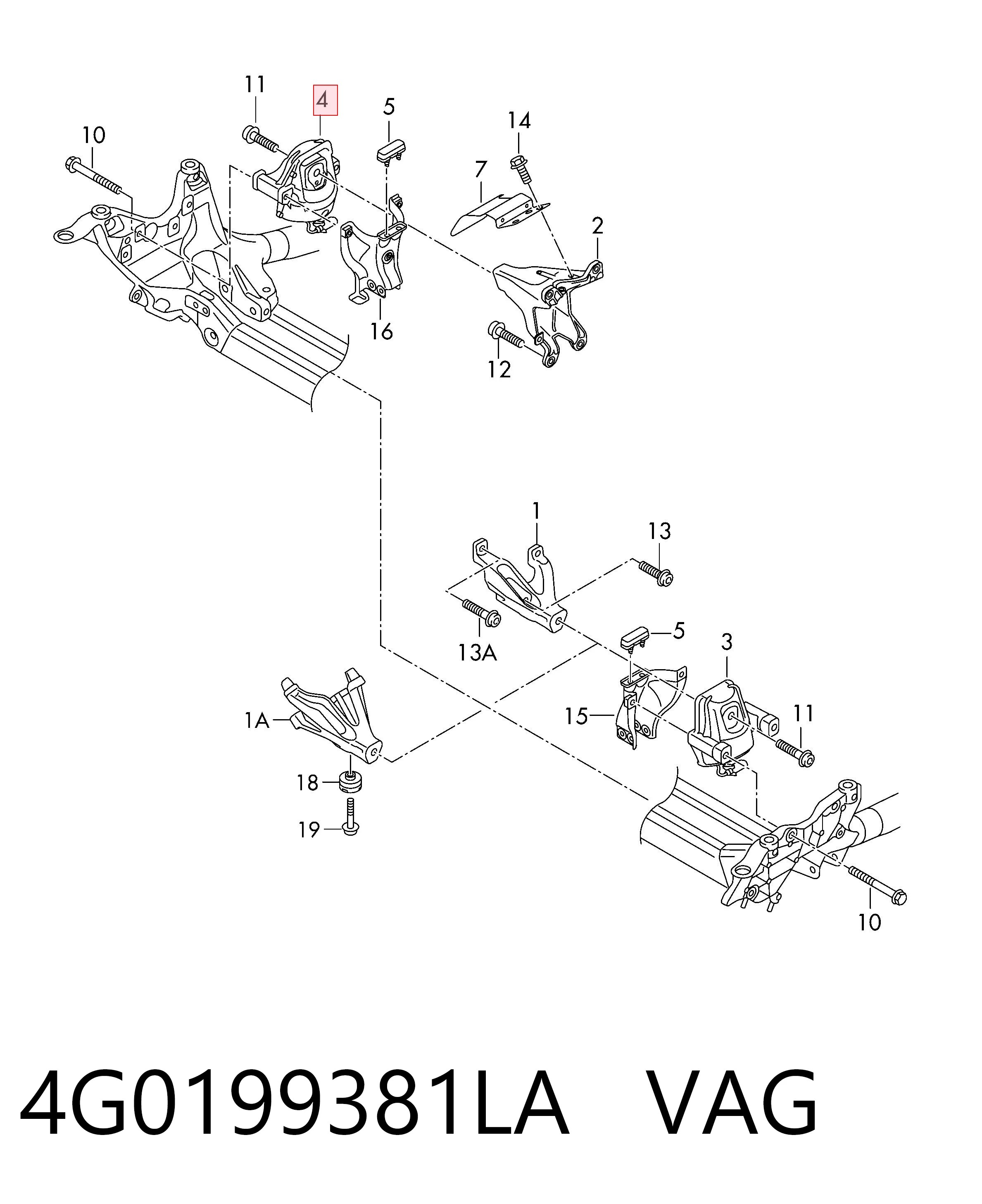 4G0199381LA VAG Coxim (suporte) direito de motor