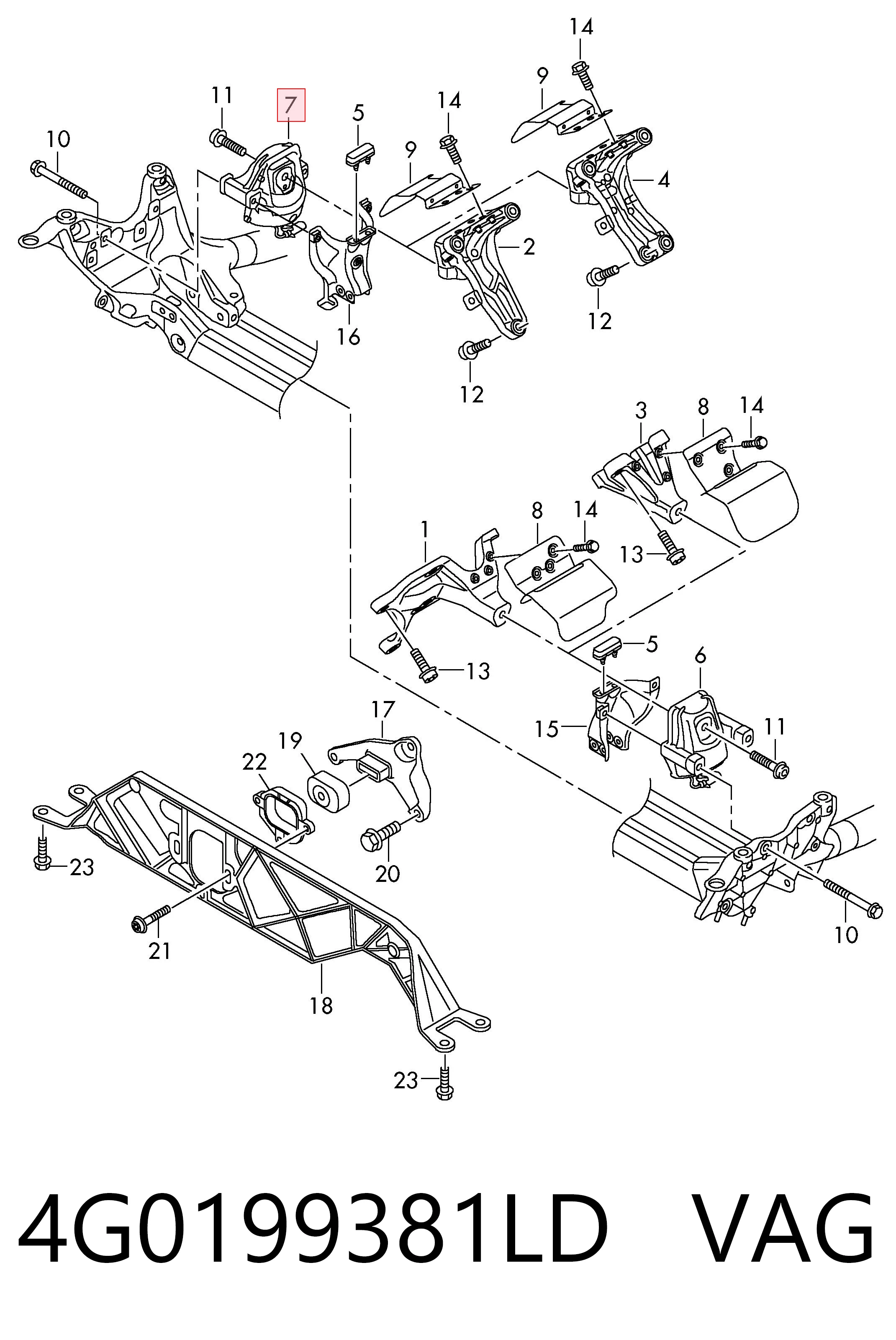4G0199381LD VAG Coxim (suporte) direito de motor