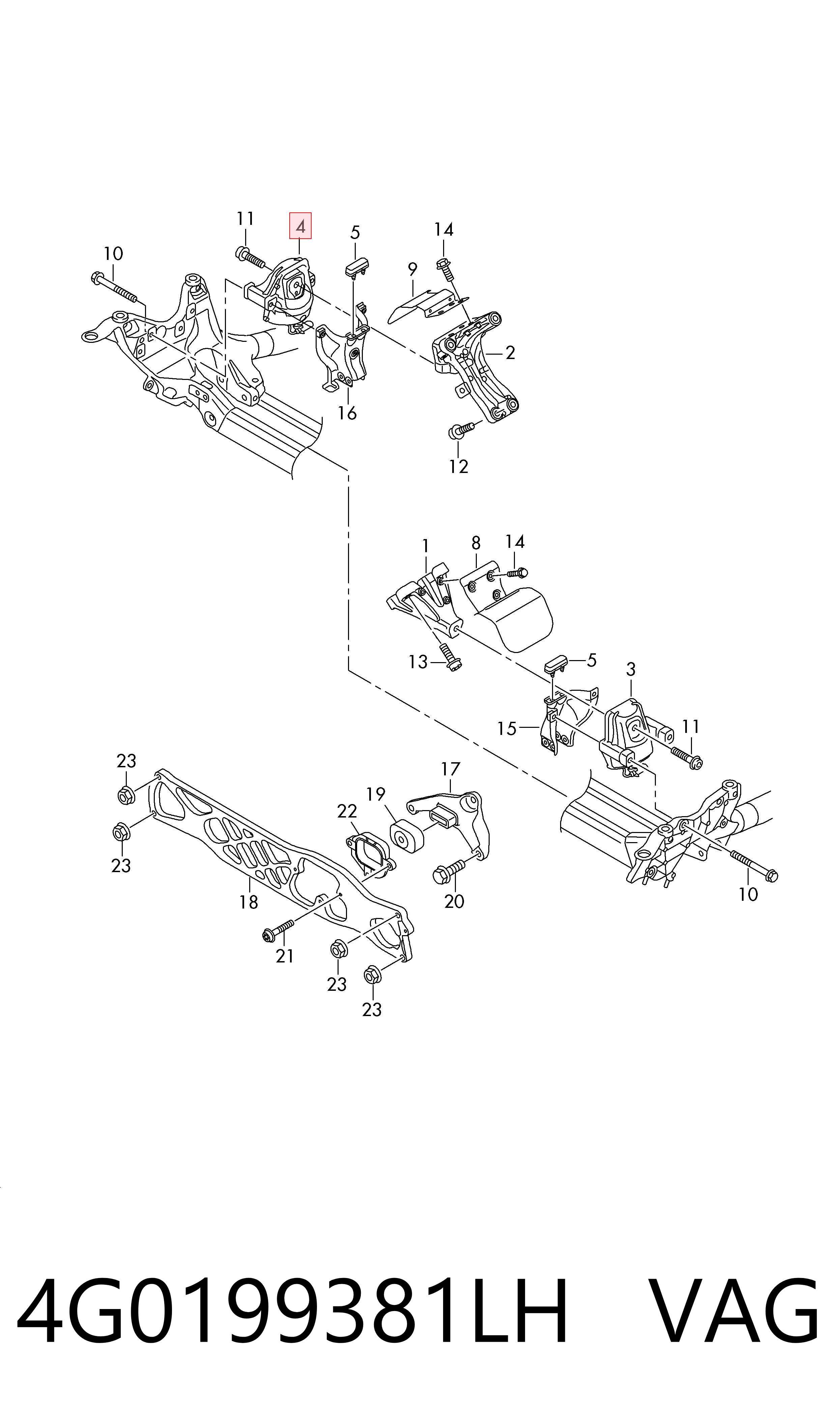 4G0199381LH VAG Coxim (suporte) direito de motor