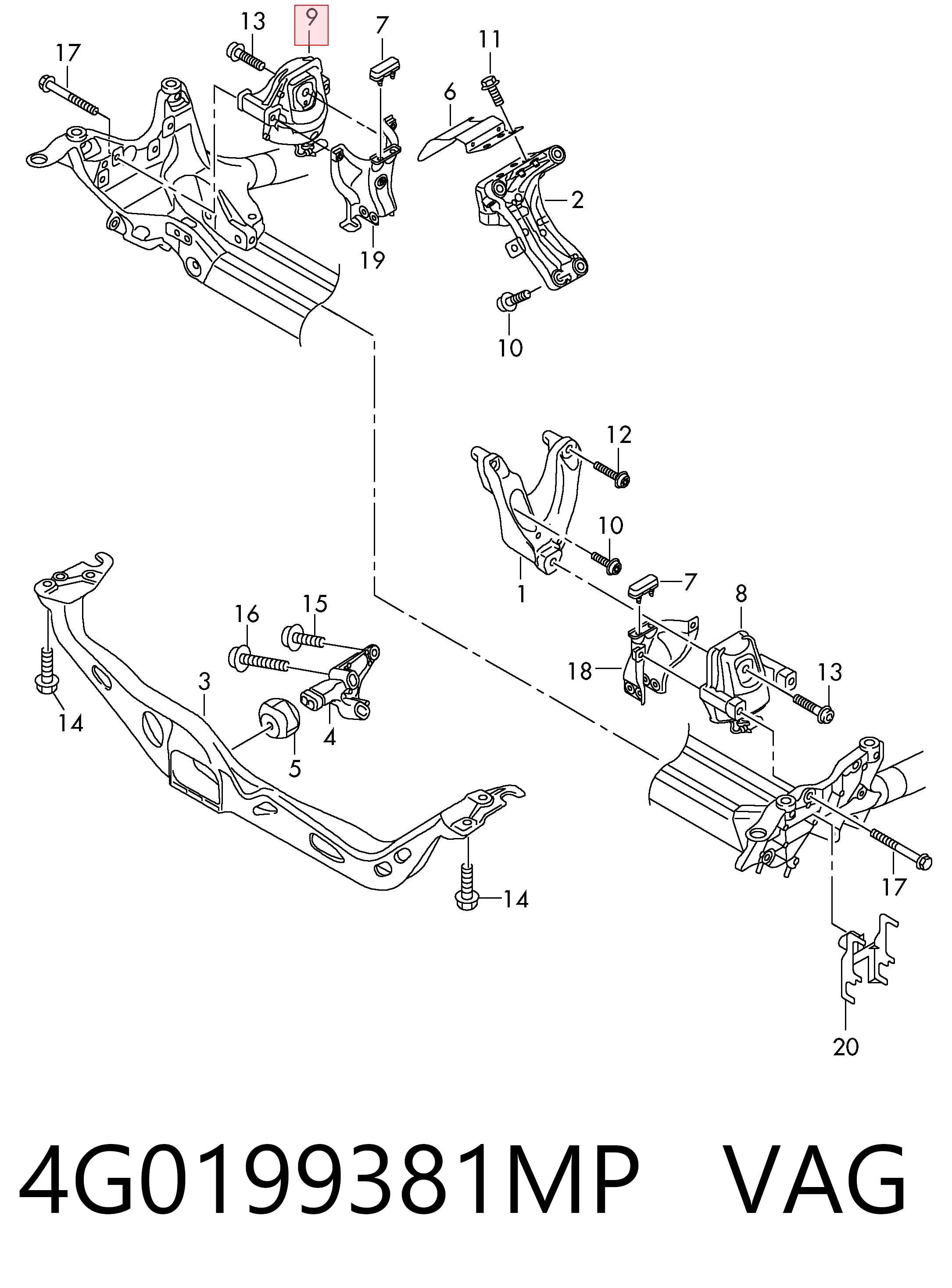 4G0199381MP VAG Coxim (suporte) esquerdo de motor