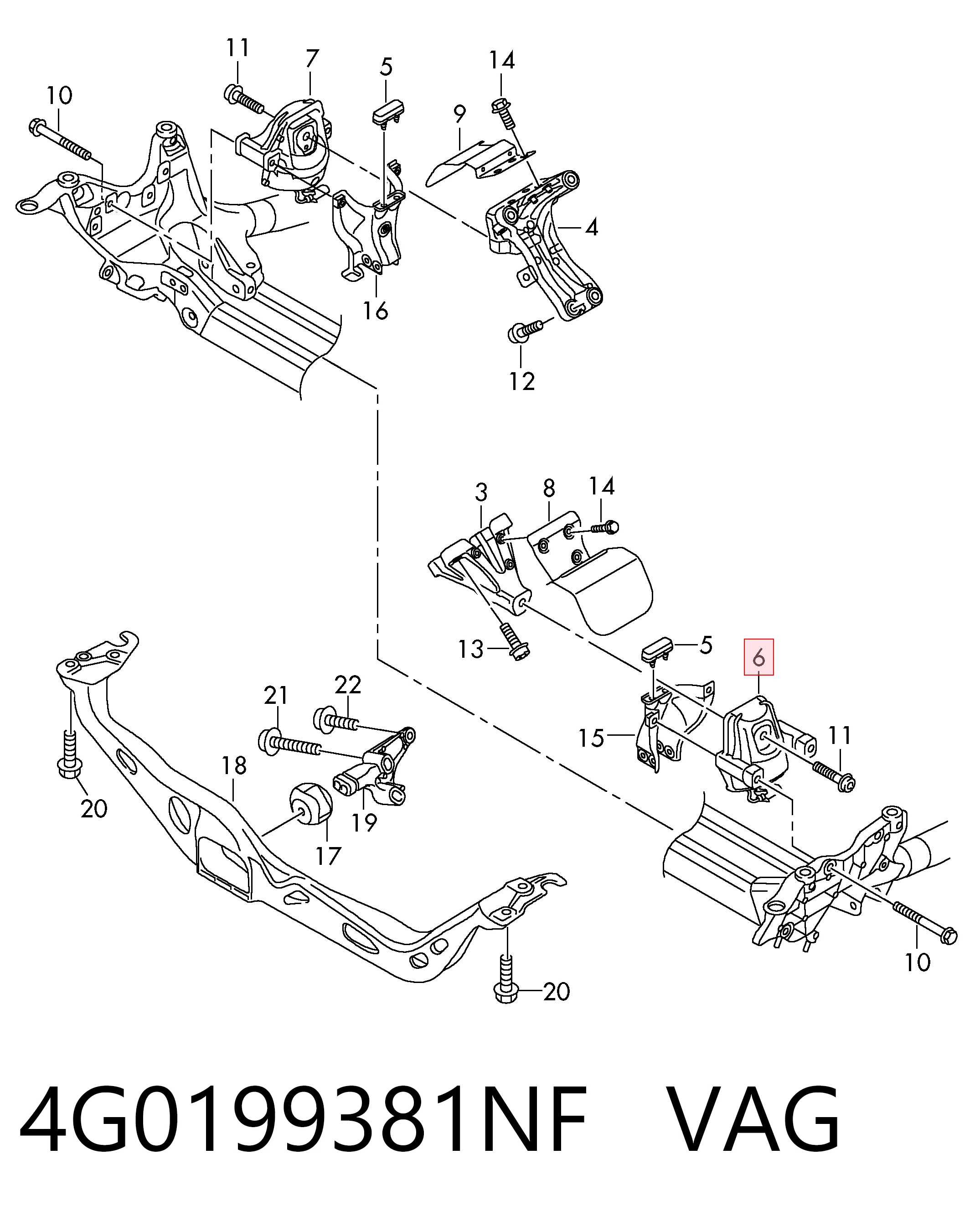4G0199381NF VAG Coxim (suporte) esquerdo de motor