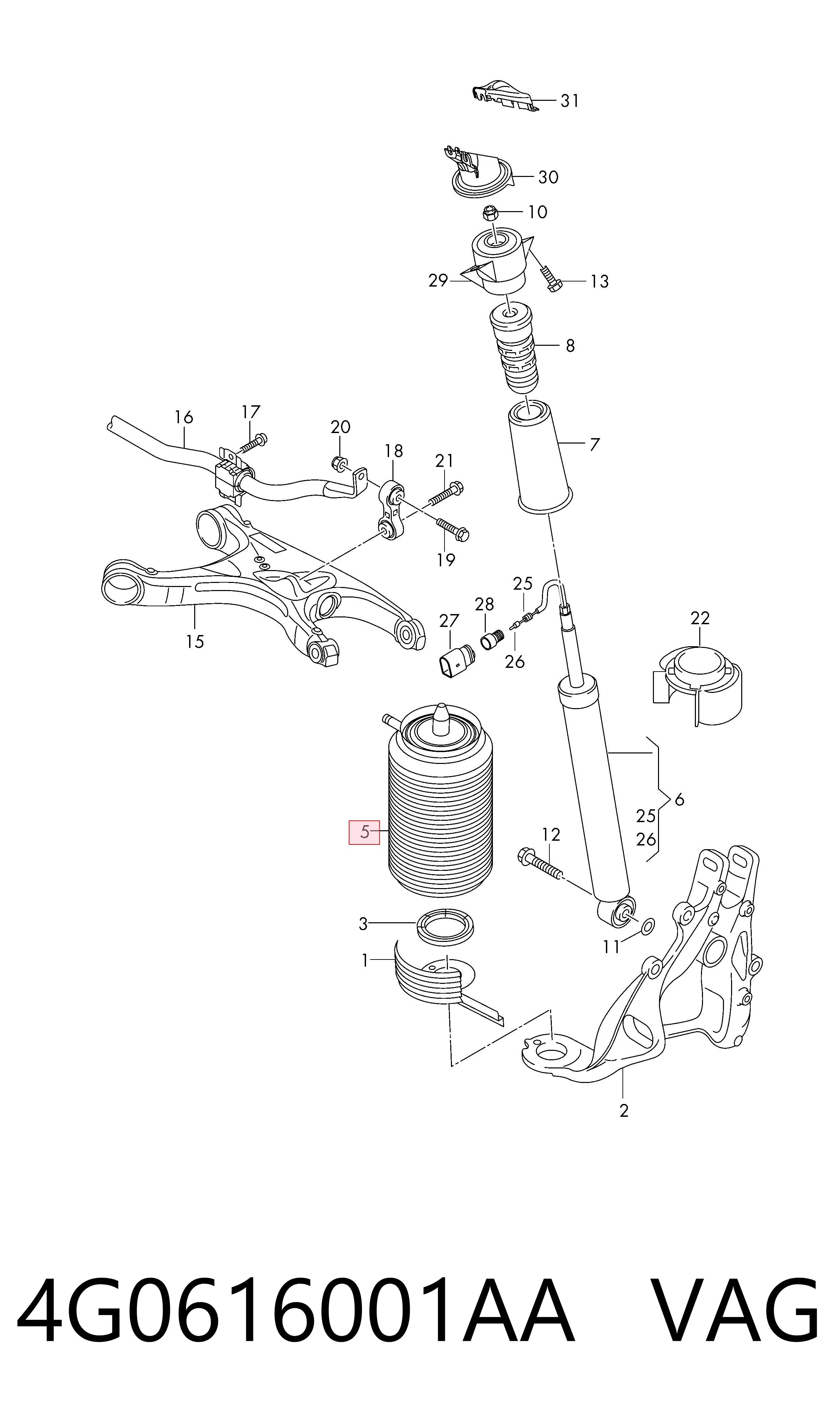 Compre 4G0616001AA VAG Coxim pneumático (suspensão de lâminas pneumática) do eixo traseiro