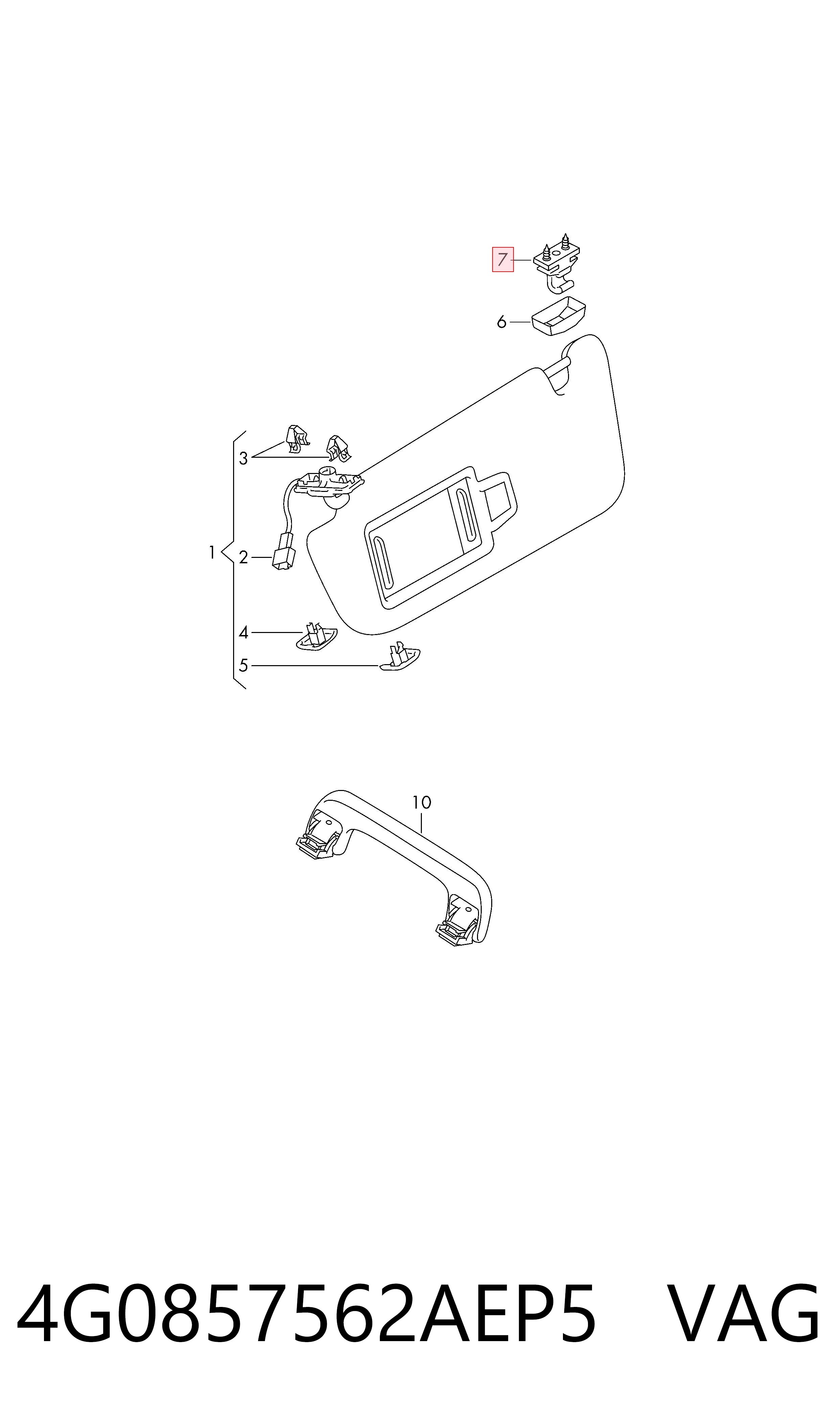 4G0857562AEP5 VAG Fixador de pala contra o sol
