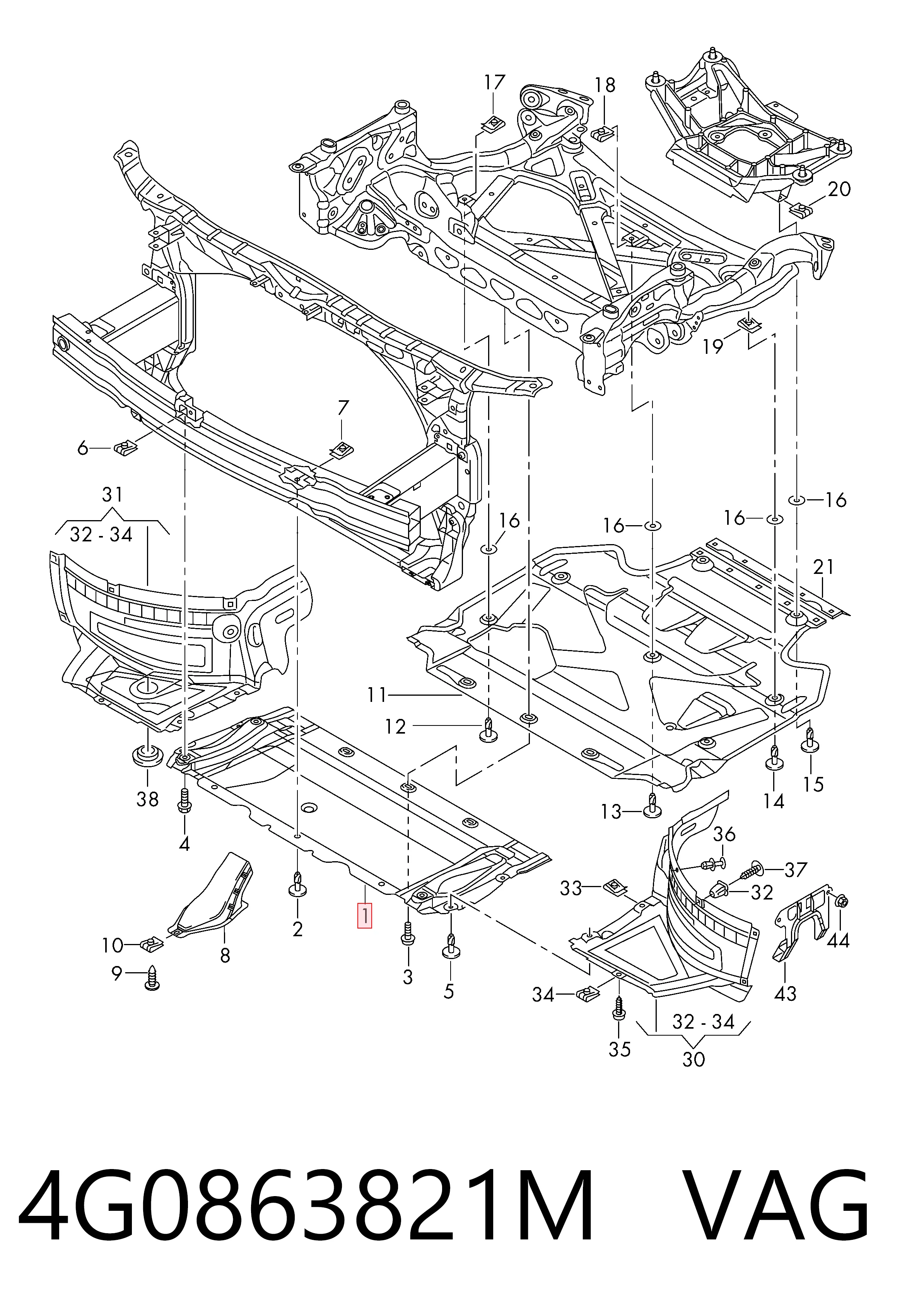 4G0863821M VAG Proteção de motor dianteira