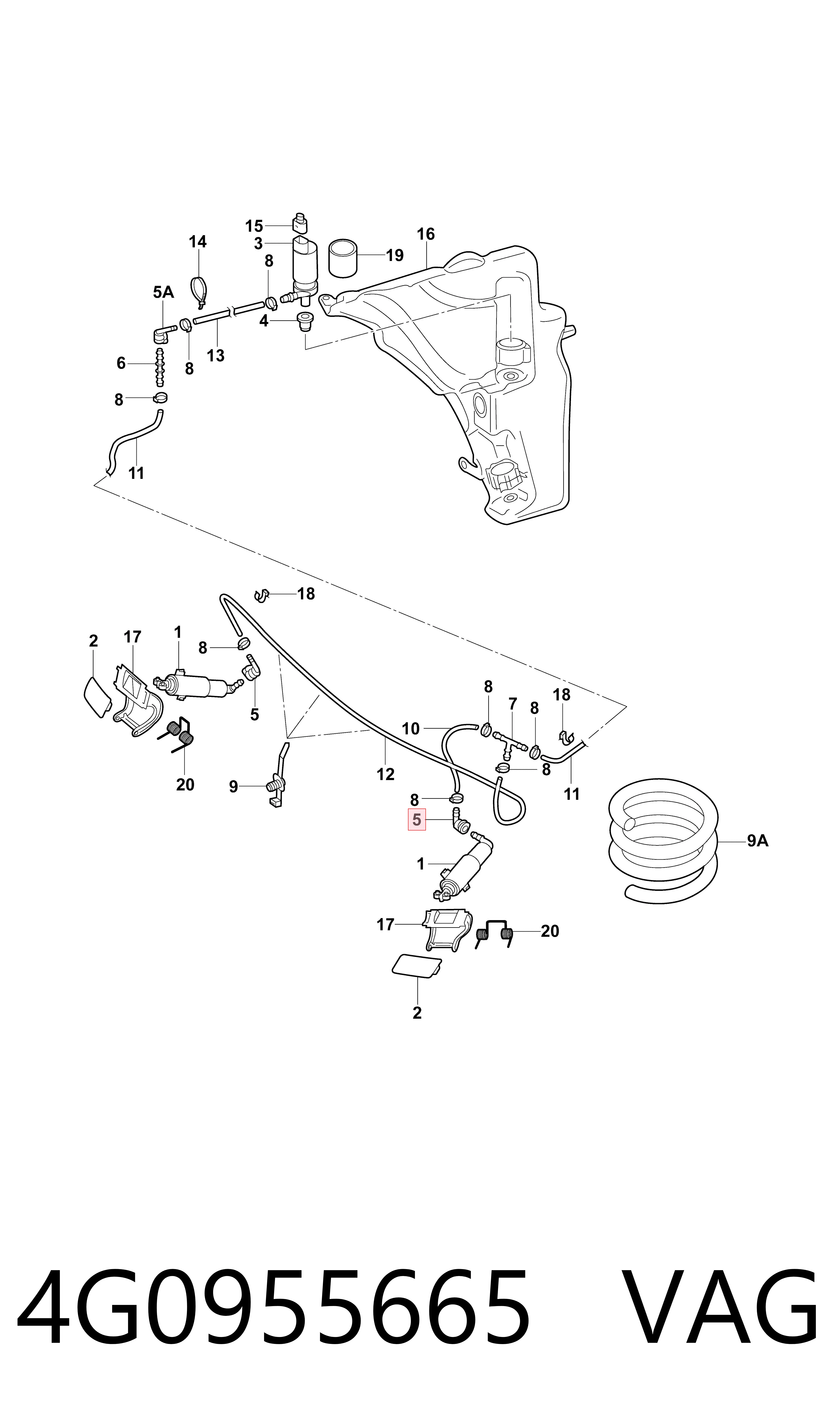4G0955665 VAG Tubo de ligação de tubos de fluido para lavador