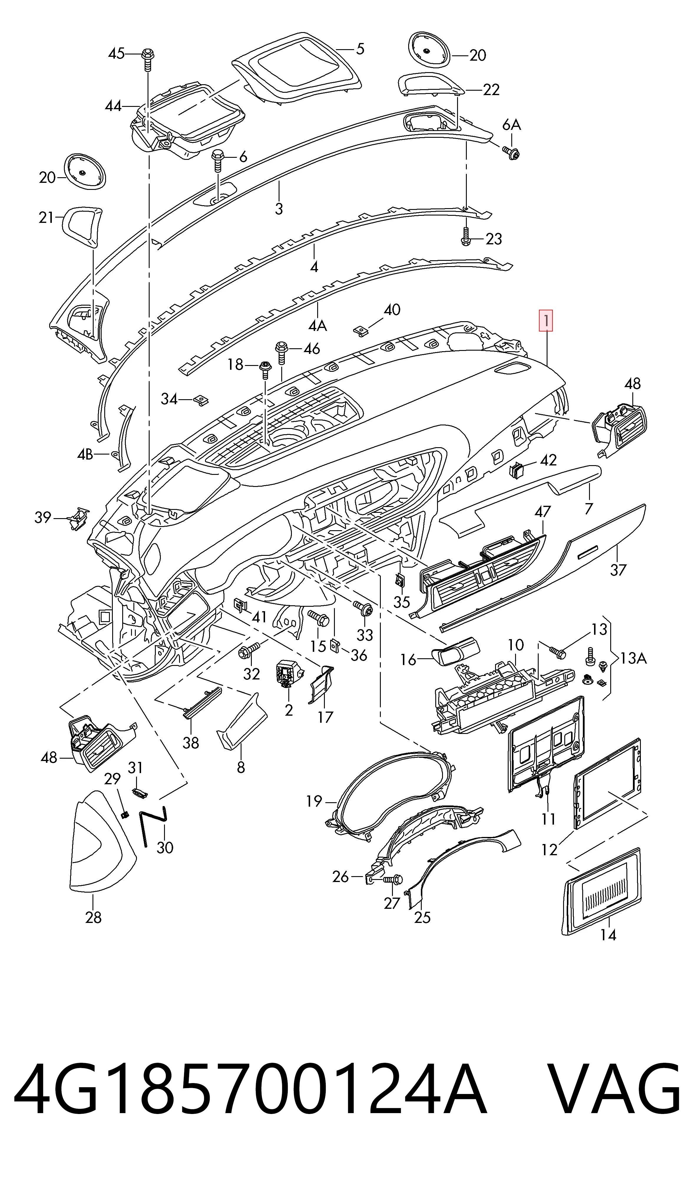 4G185700124A VAG Painel de salão dianteira do "painel de instrumentos"