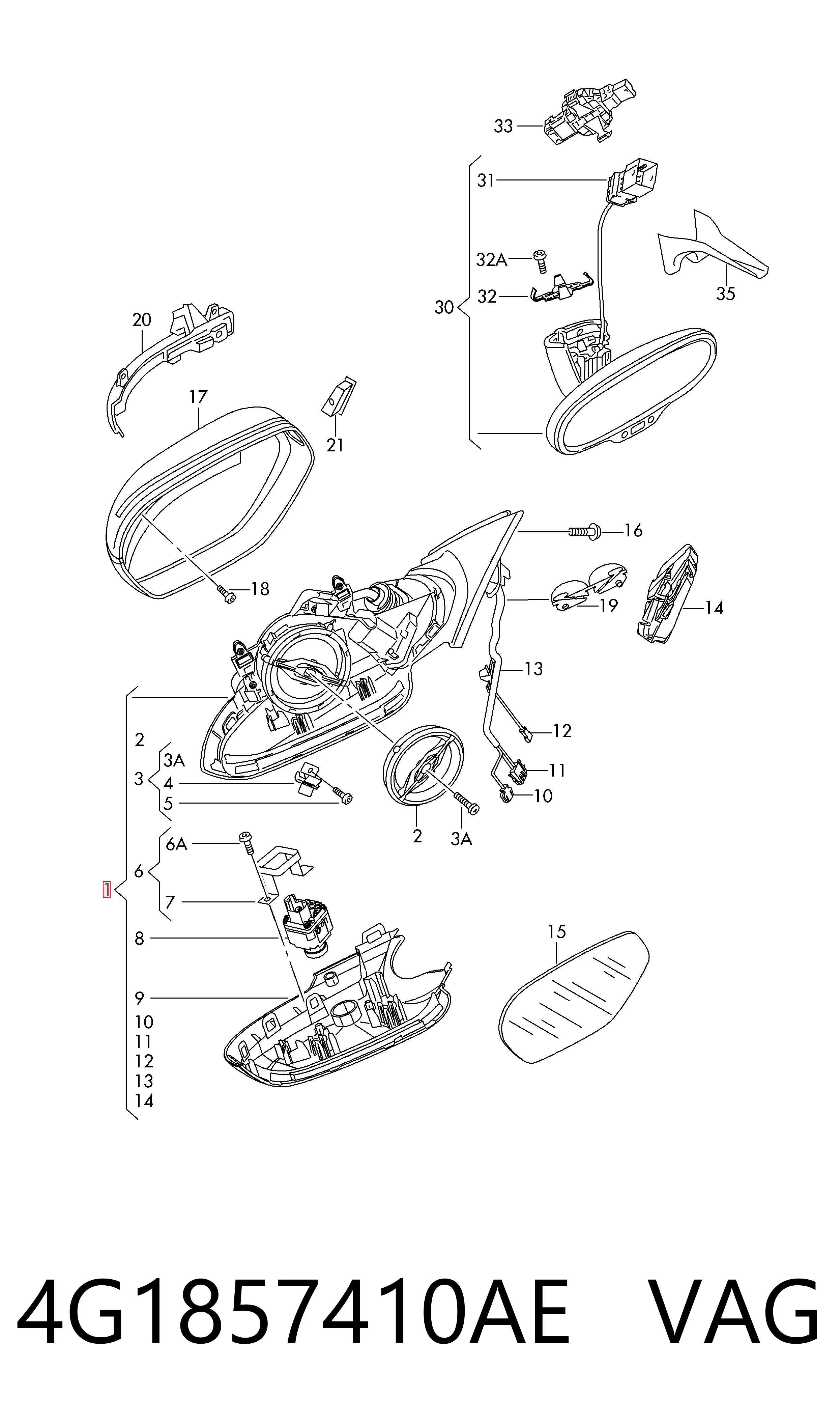 4G1857410AE VAG Espelho de retrovisão direito