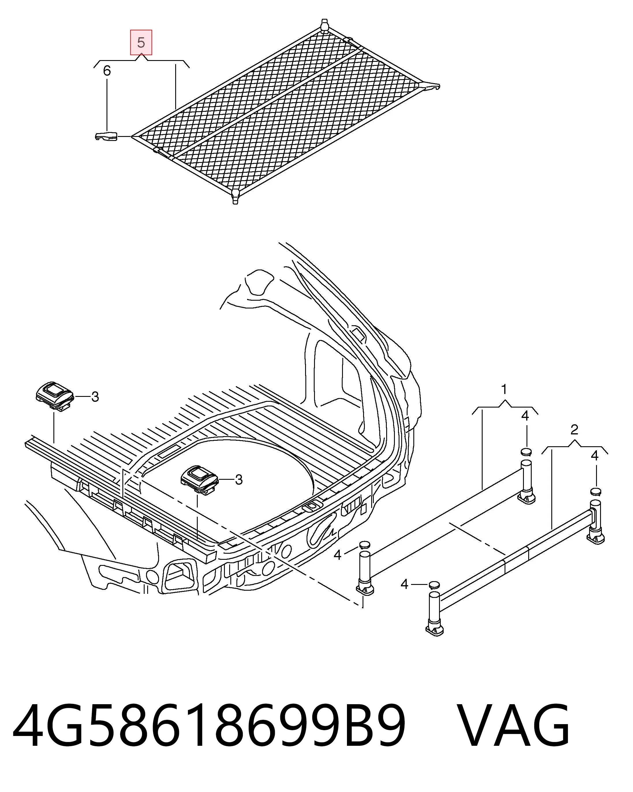 4G58618699B9 VAG Malha da seção de bagagem