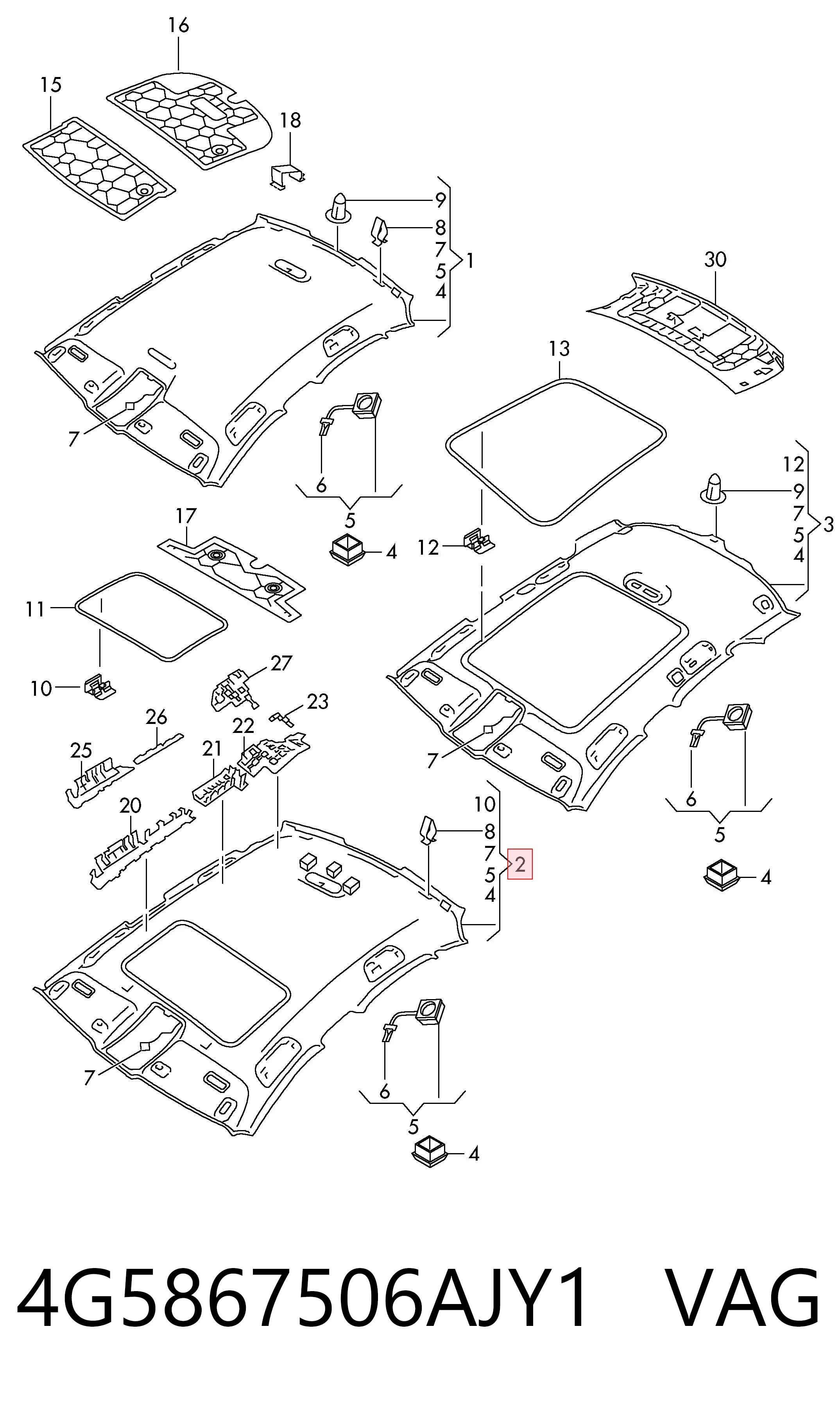 Revestimento do teto Audi A6 4G2, 4GC ao melhor preço
