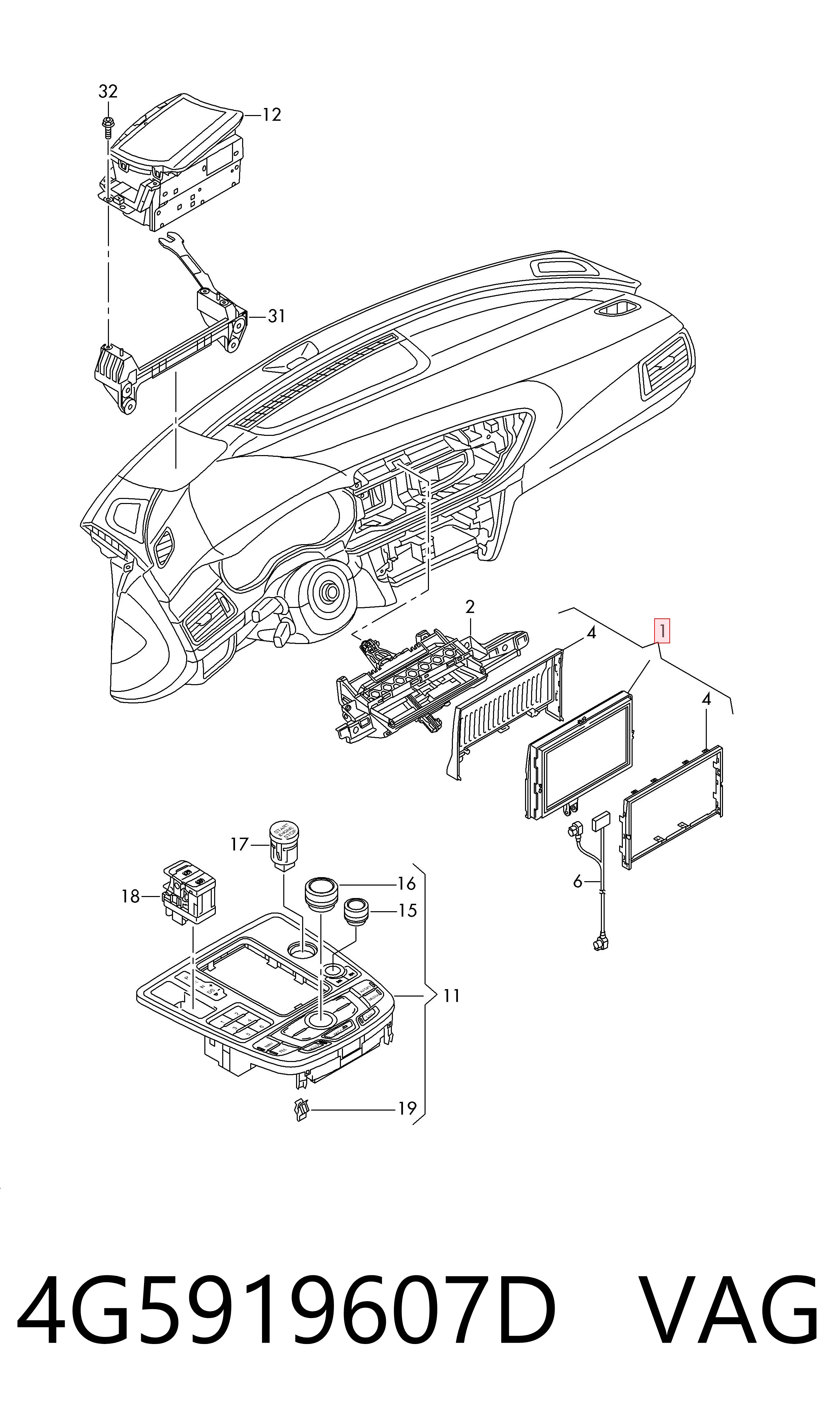 Mostrador multifuncional para Audi A6 C7 4G2, 4GC