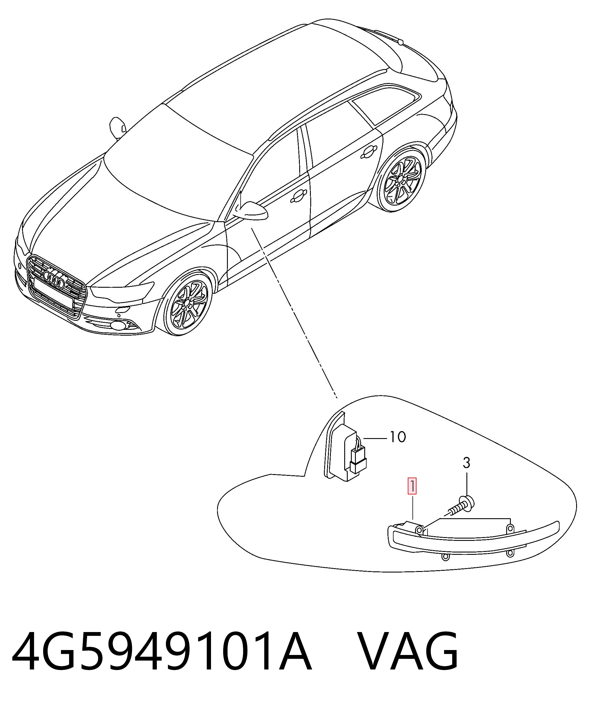 4G5949101A VAG Pisca-pisca de espelho esquerdo
