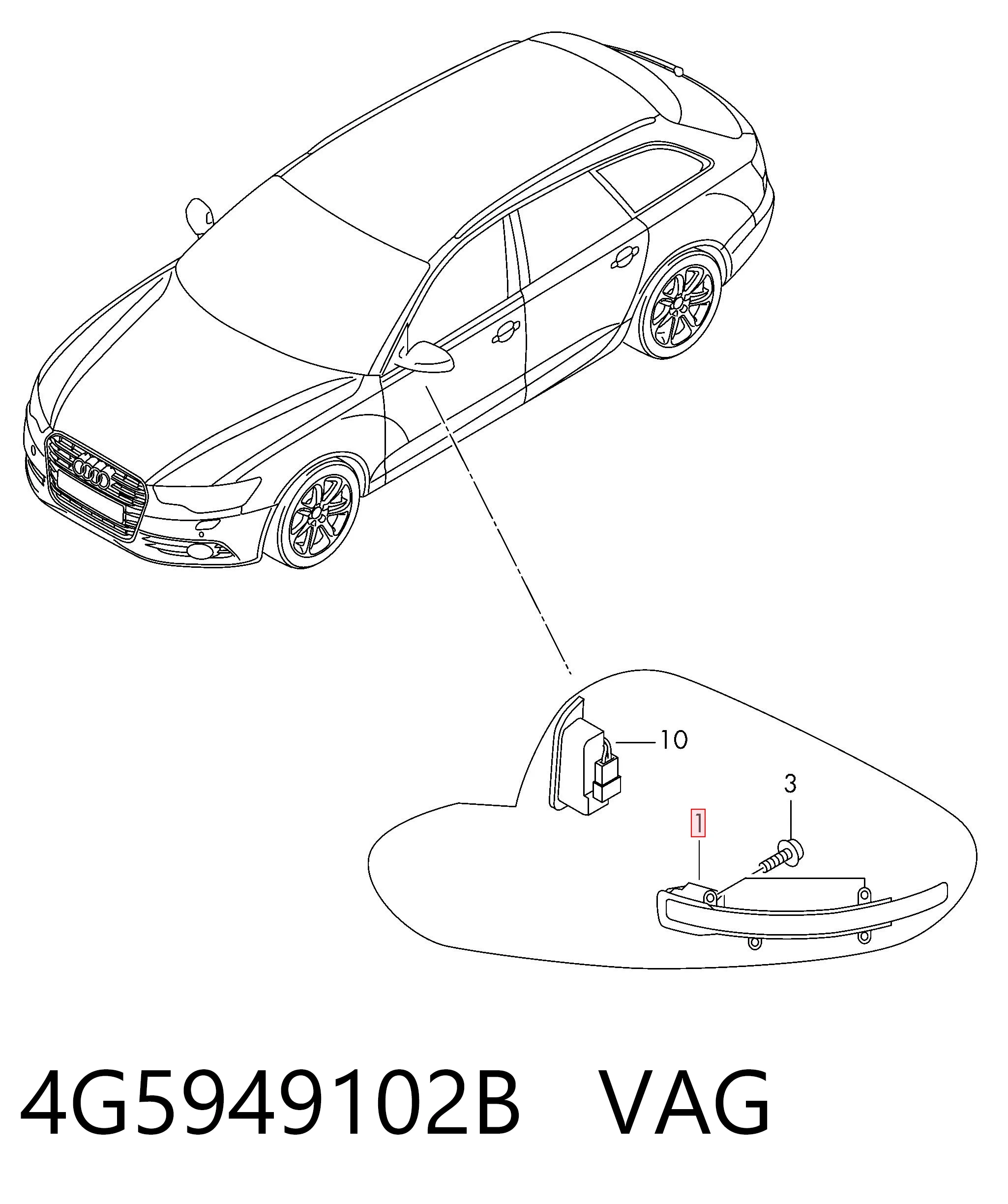 4G5949102B VAG Pisca-pisca de espelho direito