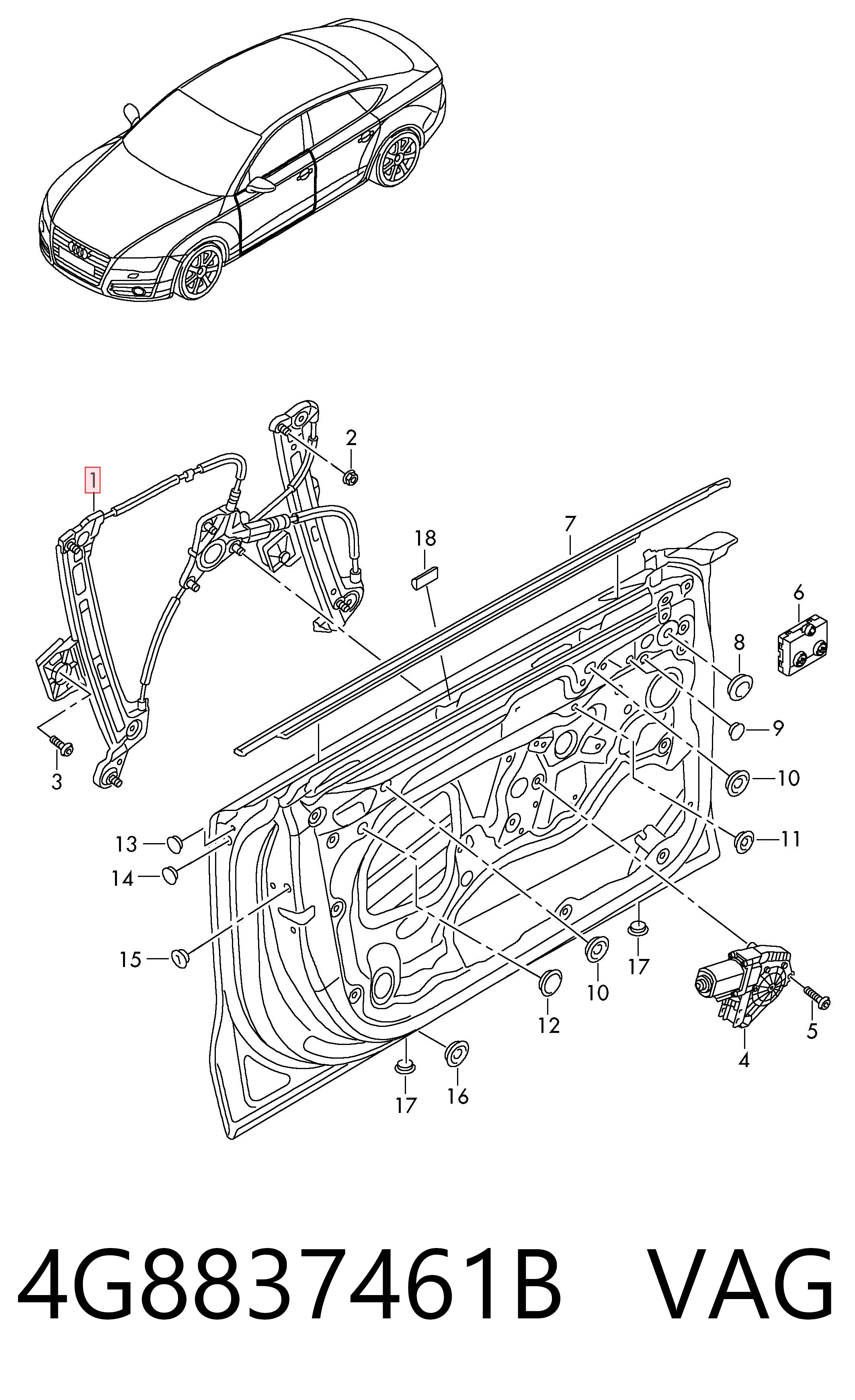 Mecanismo de acionamento de vidro da porta dianteira esquerda para Audi A7 Sportback 4GA, 4GF