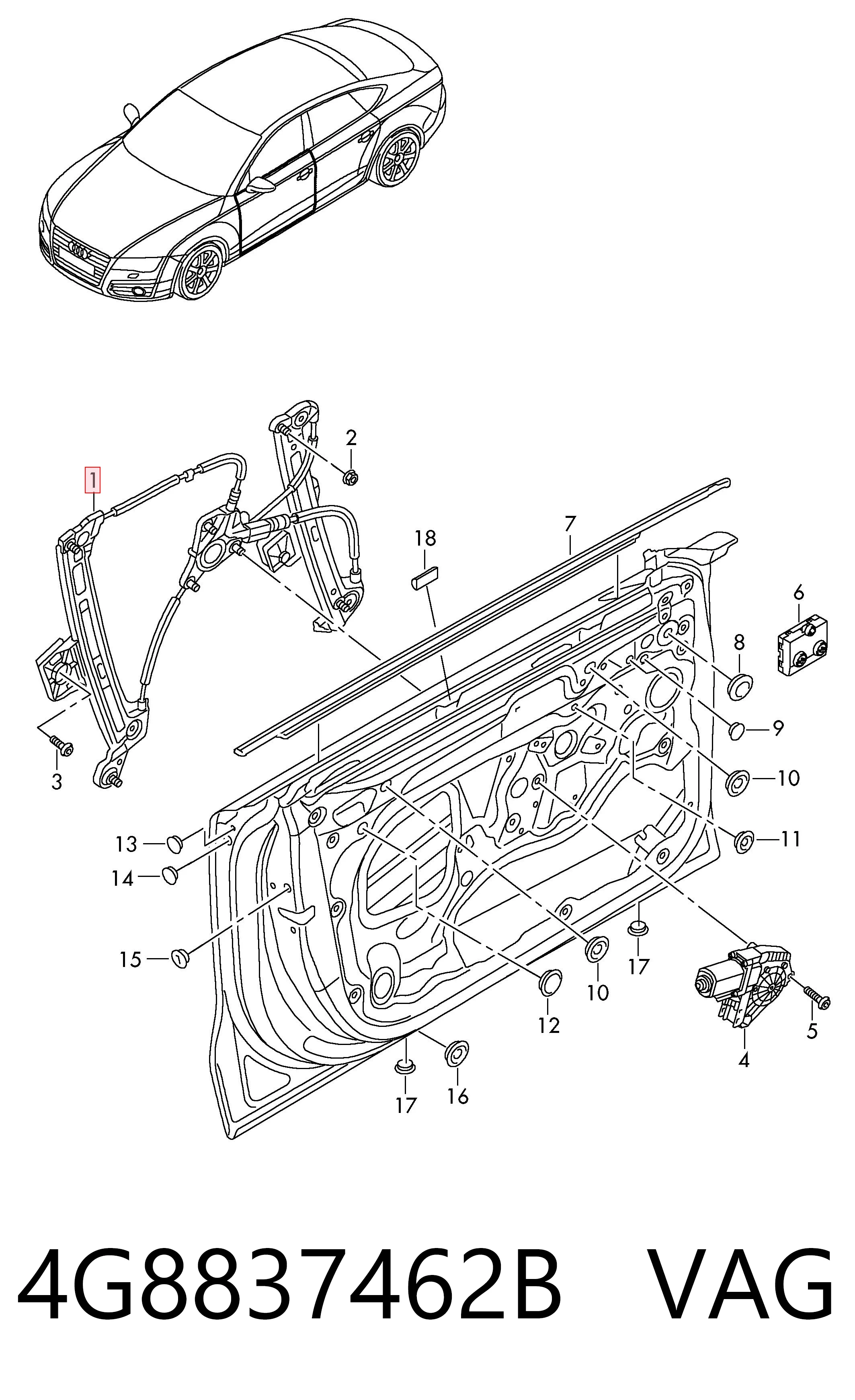 Mecanismo de acionamento de vidro da porta dianteira direita para Audi A7 Sportback 4GA, 4GF