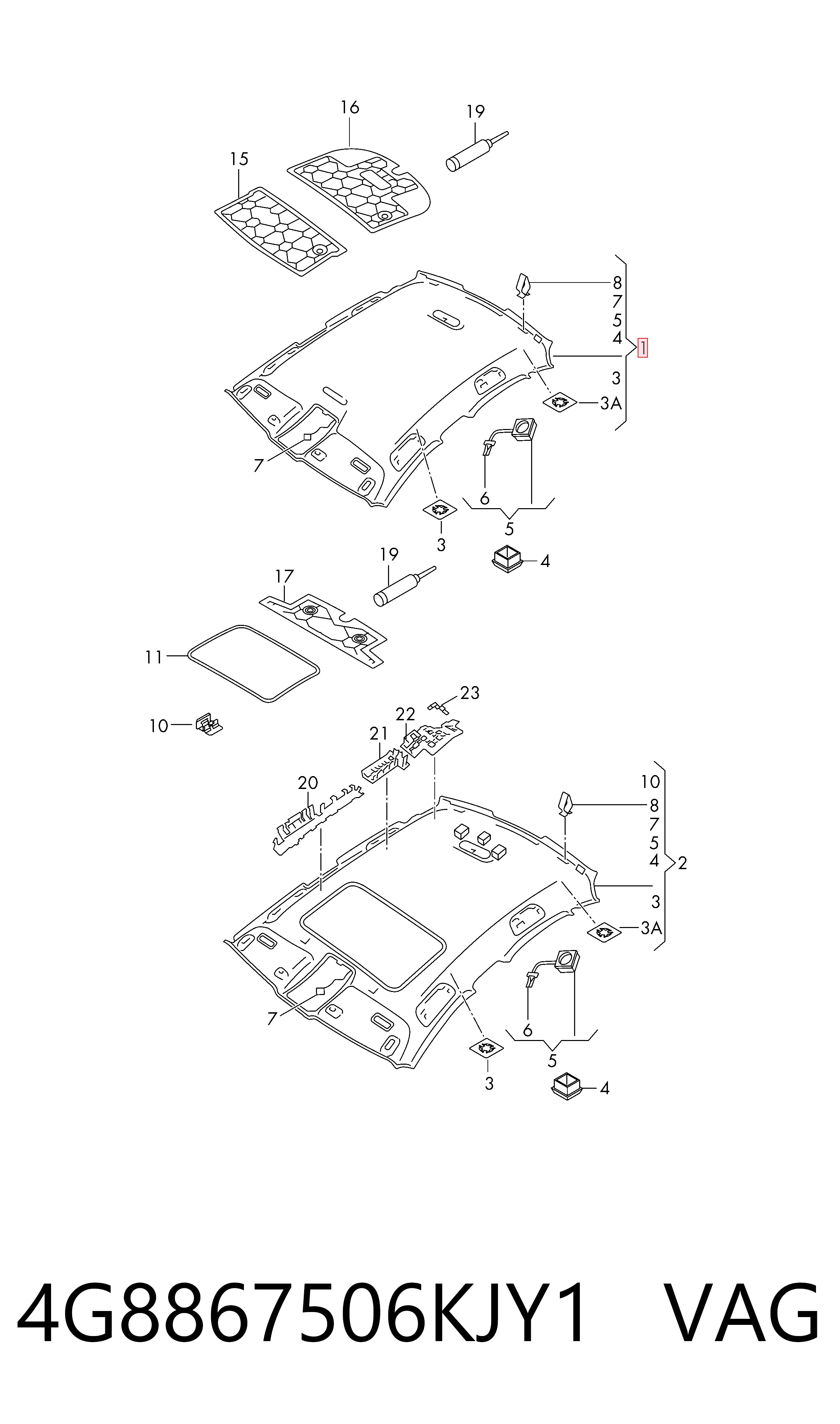 Revestimento do teto Audi A7  4GA, 4GF ao melhor preço
