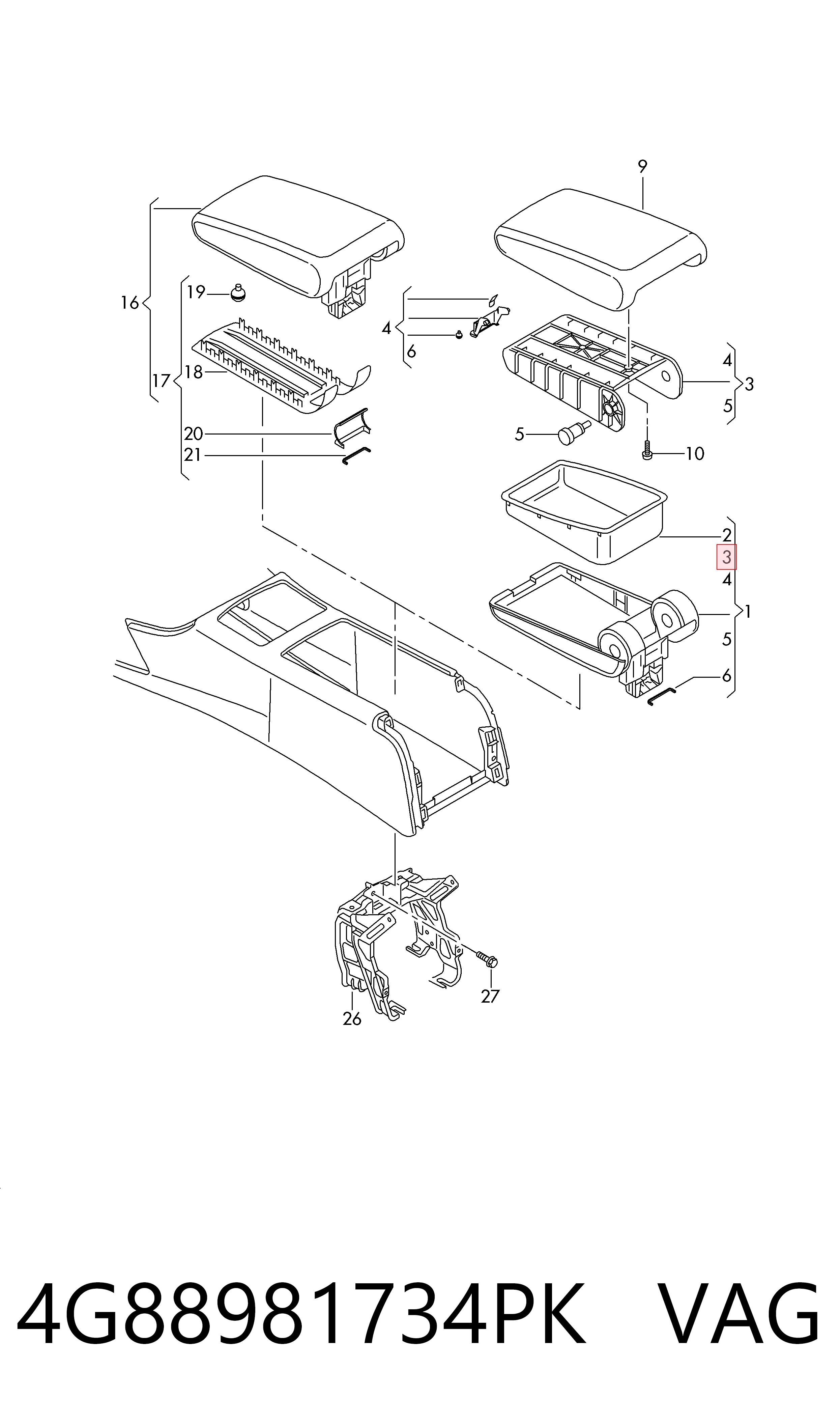 Braço de consola central Audi A6  4G2, 4GC ao melhor preço