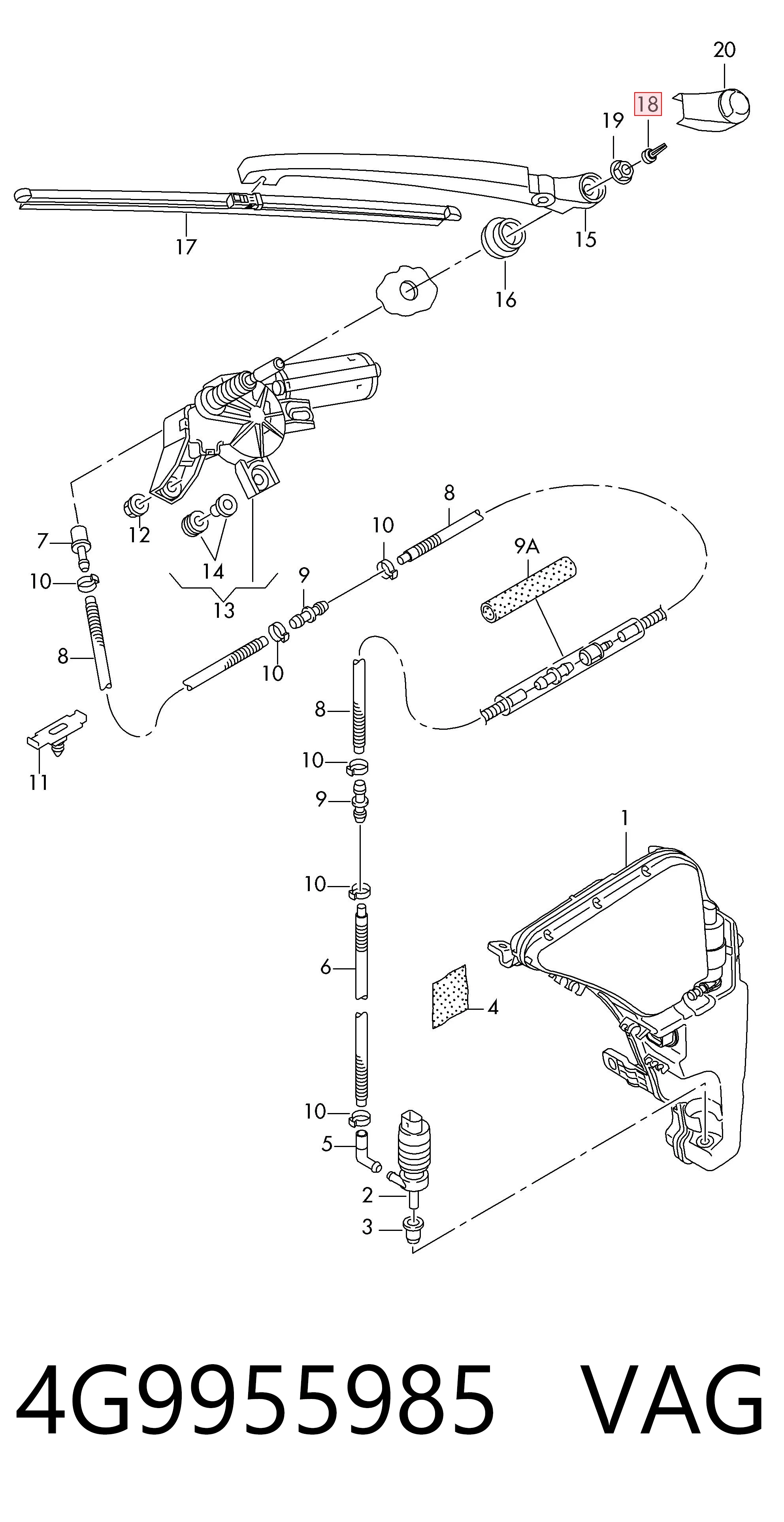 4G9955985 VAG Injetor de fluido para lavador de vidro traseiro