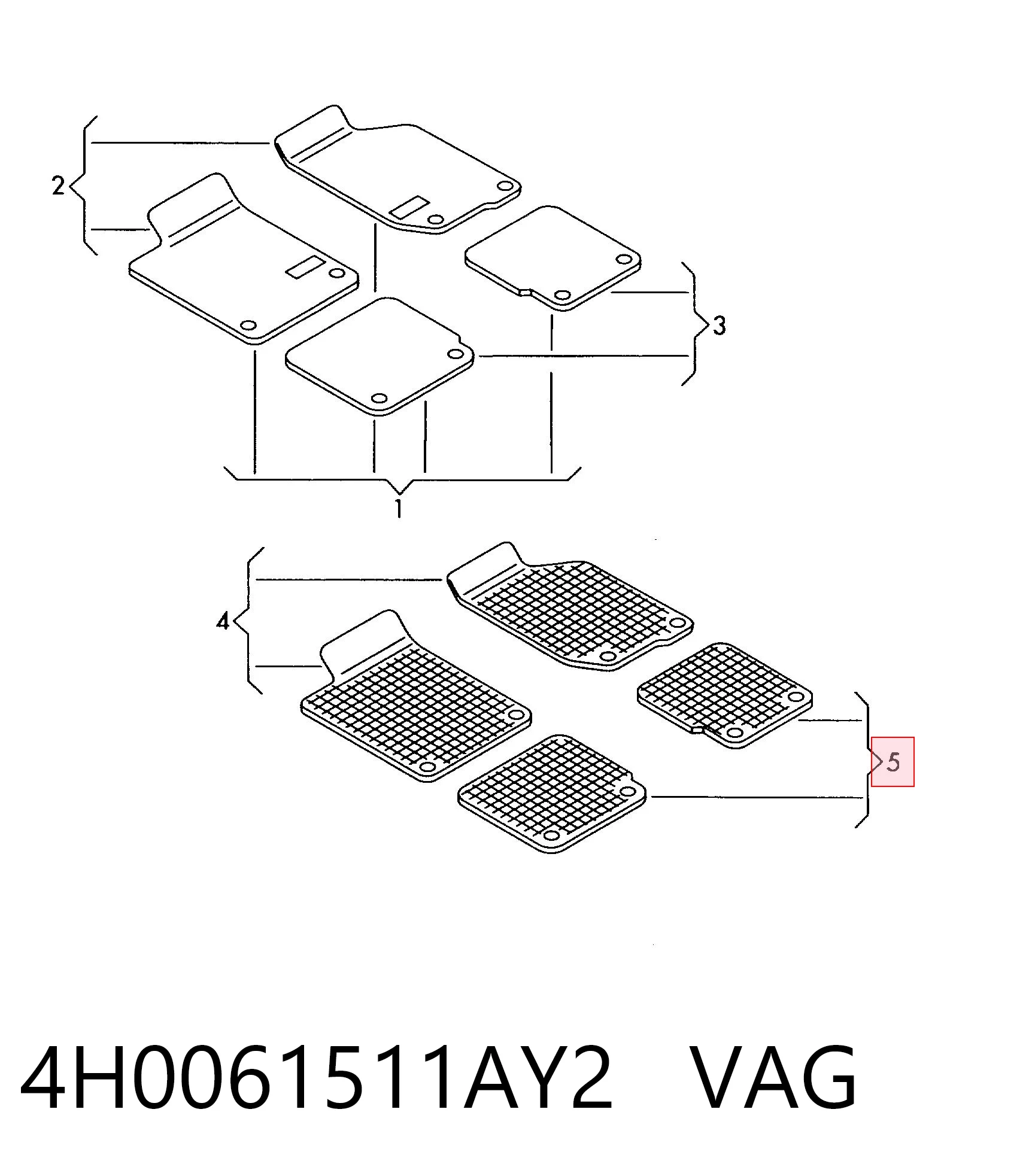 4H0061511AY2 VAG Tapete traseiro, kit de 2 un.