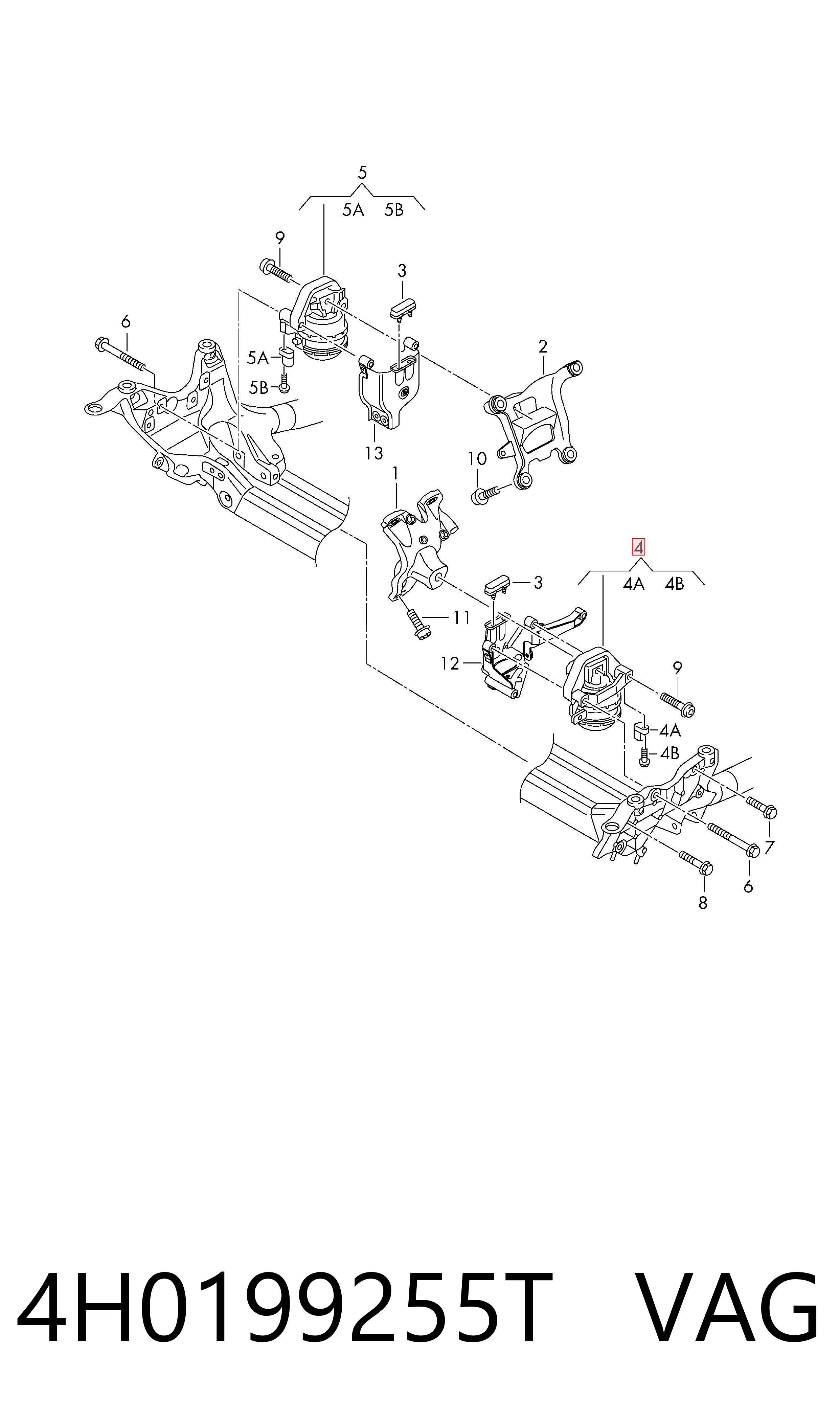 4H0199255T VAG Coxim (suporte) esquerdo de motor
