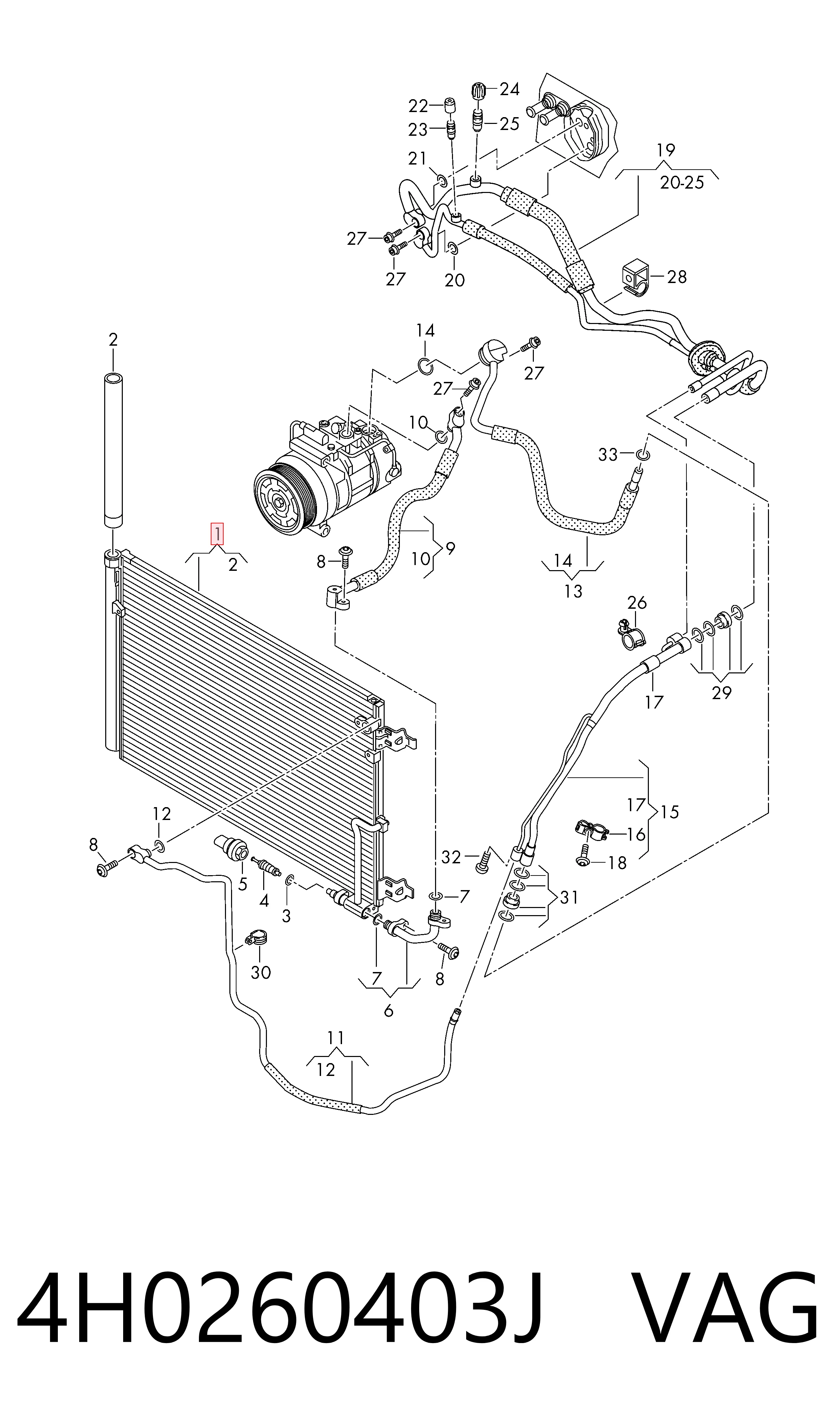 Radiador de aparelho de ar condicionado Audi A8  4H2, 4H8, 4HC, 4HL ao melhor preço