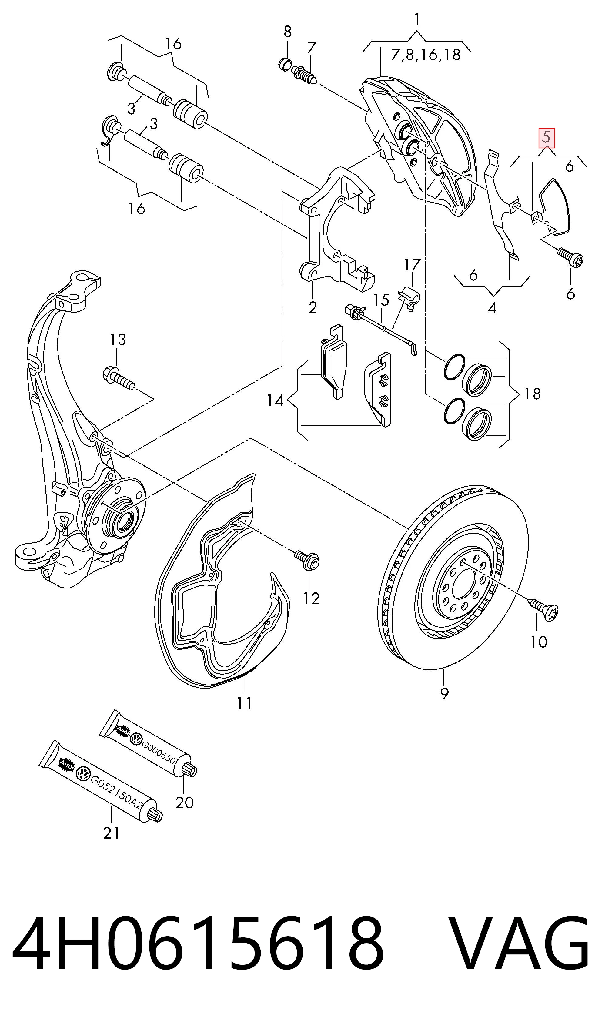 Kit de molas de fixação de sapatas de disco dianteiras Audi A7  4GA, 4GF ao melhor preço