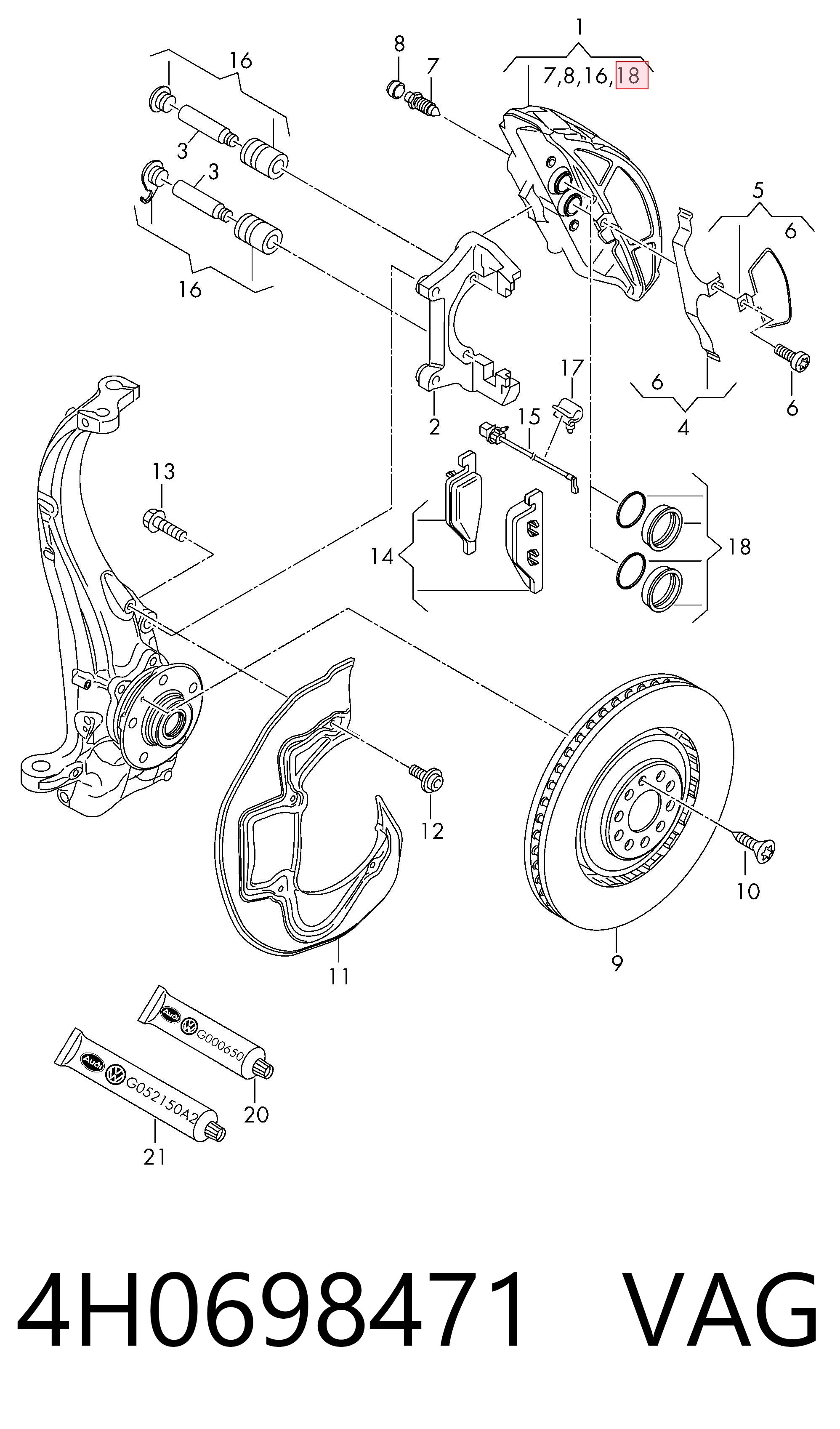 4H0698471 VAG Kit de reparação de suporte do freio dianteiro