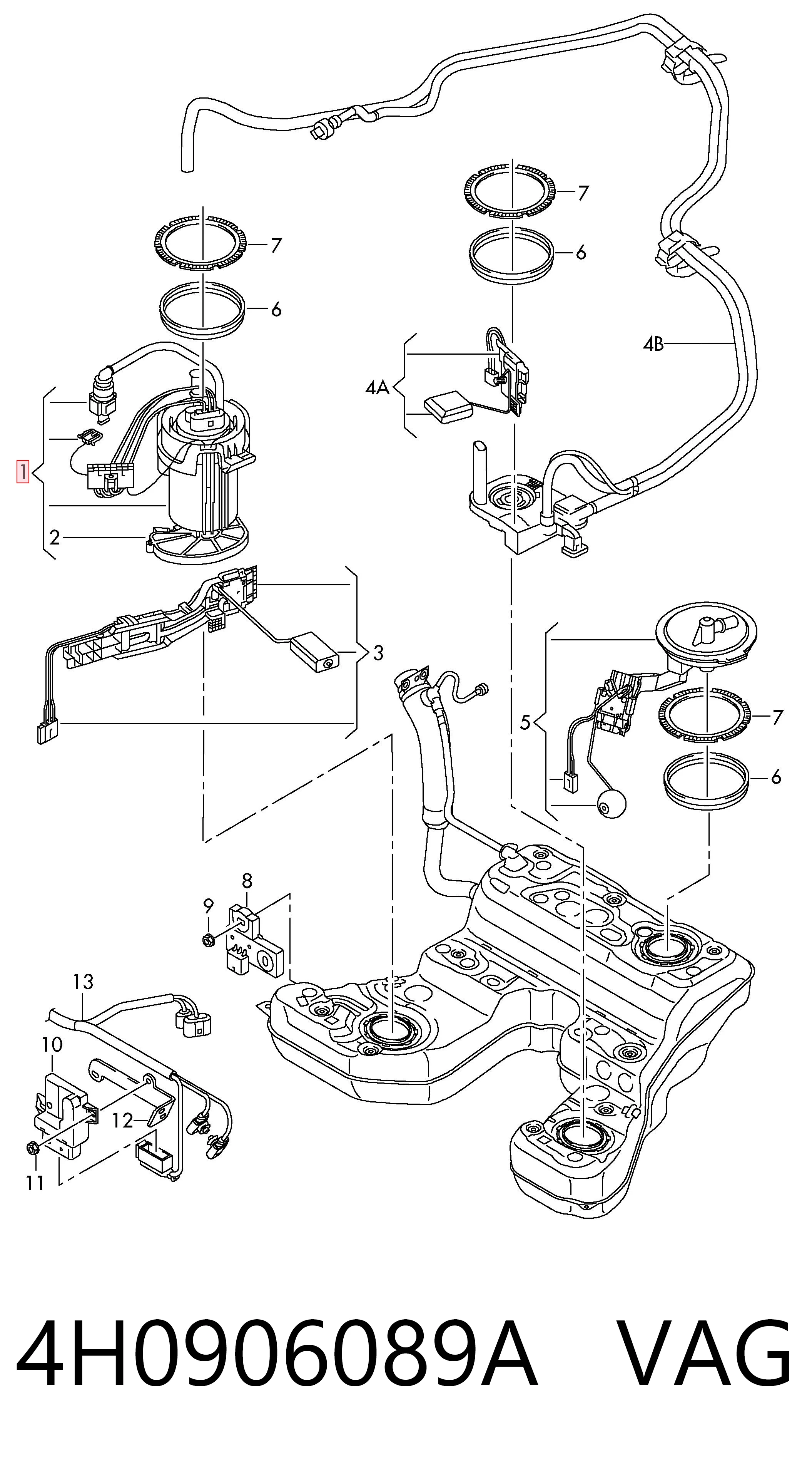  Bomba de combustível elétrica submersível Audi A8 D4 sedan (4H2, 4H8, 4HC, 4HL) (2009 - 2013) D4