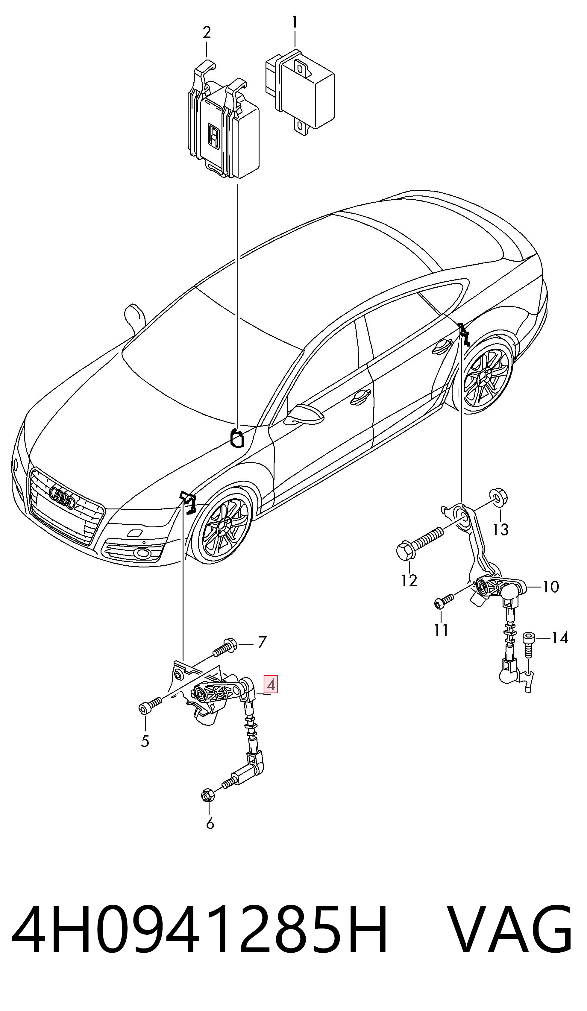 4H0941285H VAG Sensor dianteiro esquerdo do nível de posição de carroçaria