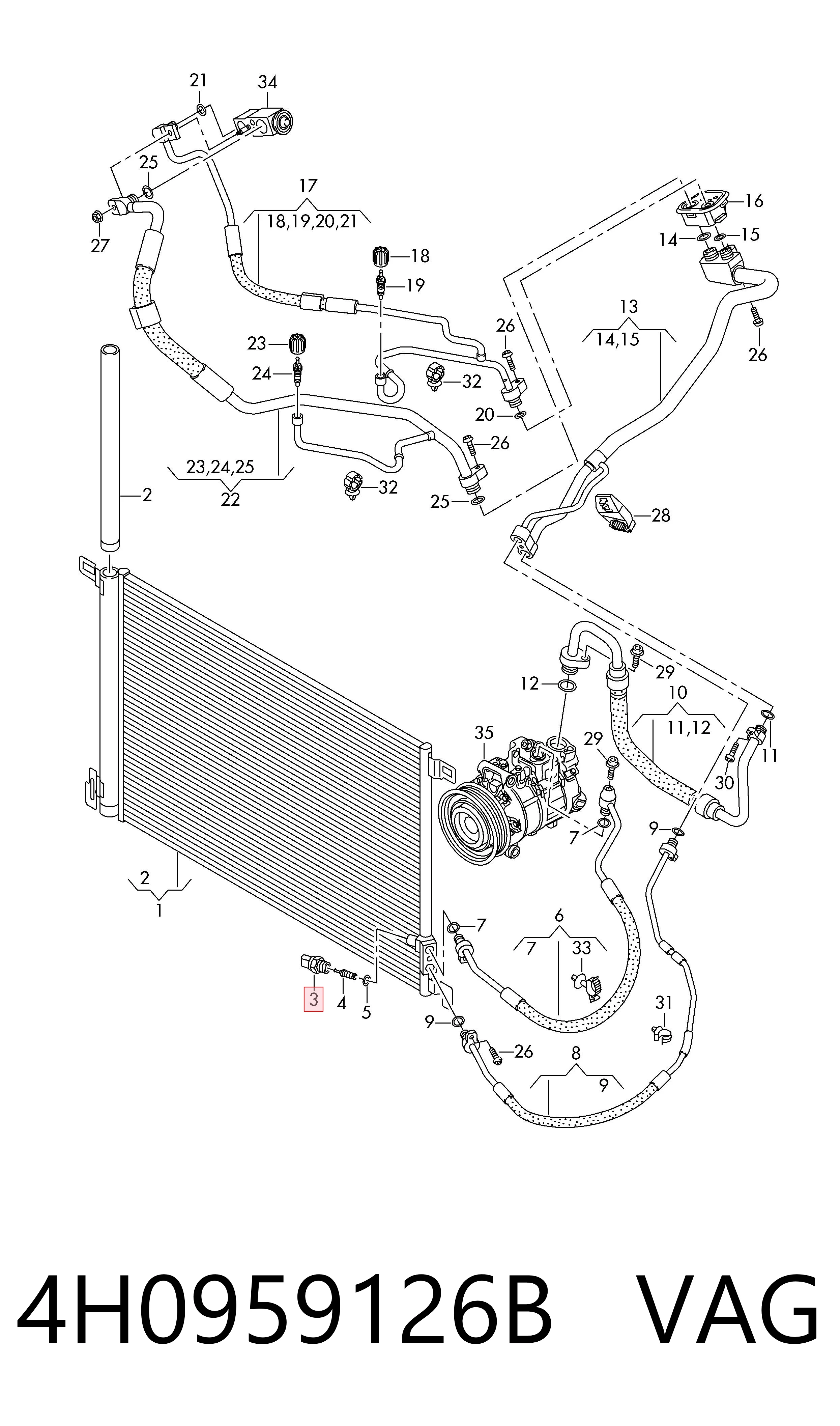 4H0959126B VAG Sensor de pressão absoluta de aparelho de ar condicionado