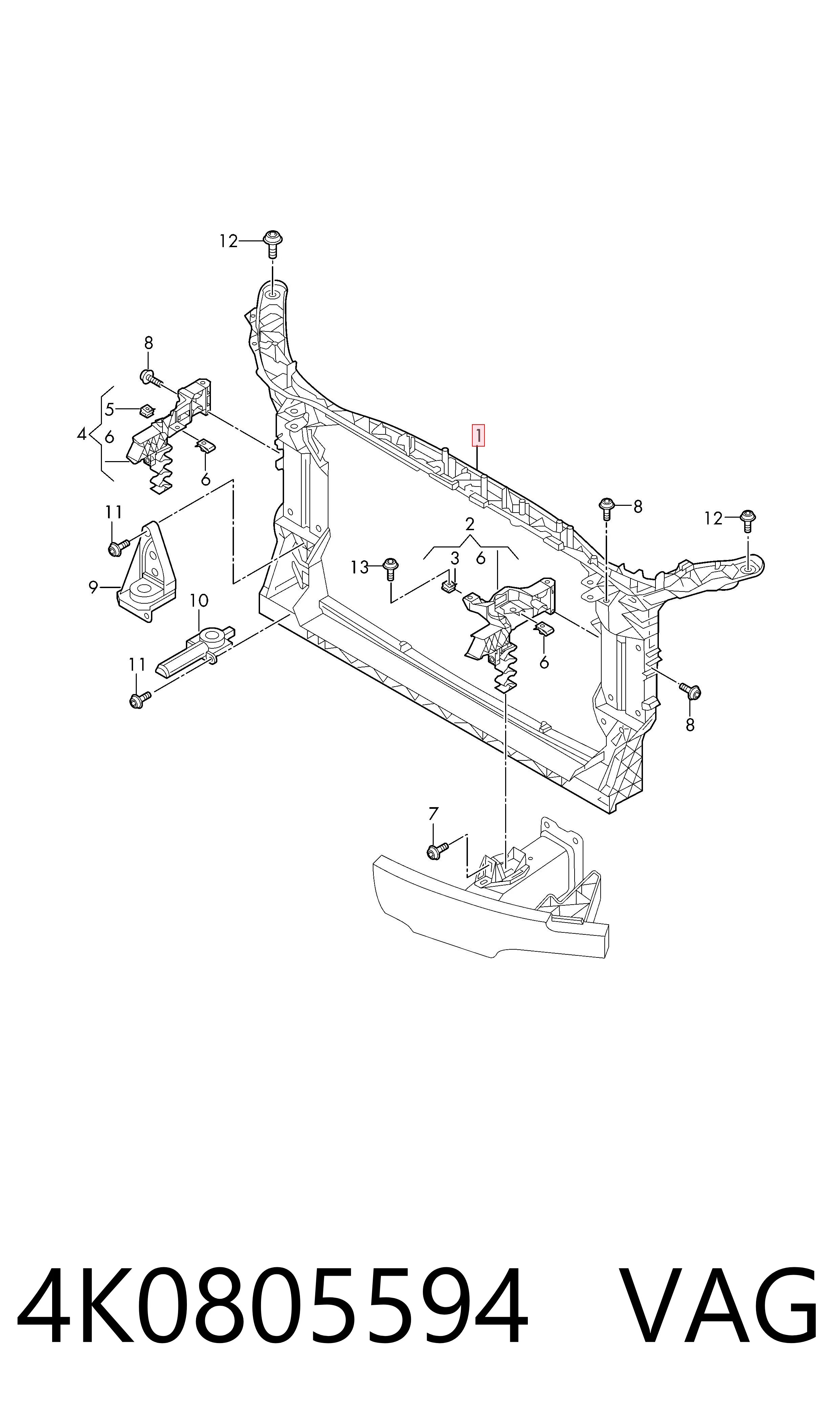 Suporte do radiador montado (painel de montagem de fixação das luzes) Audi A6 4AH ao melhor preço