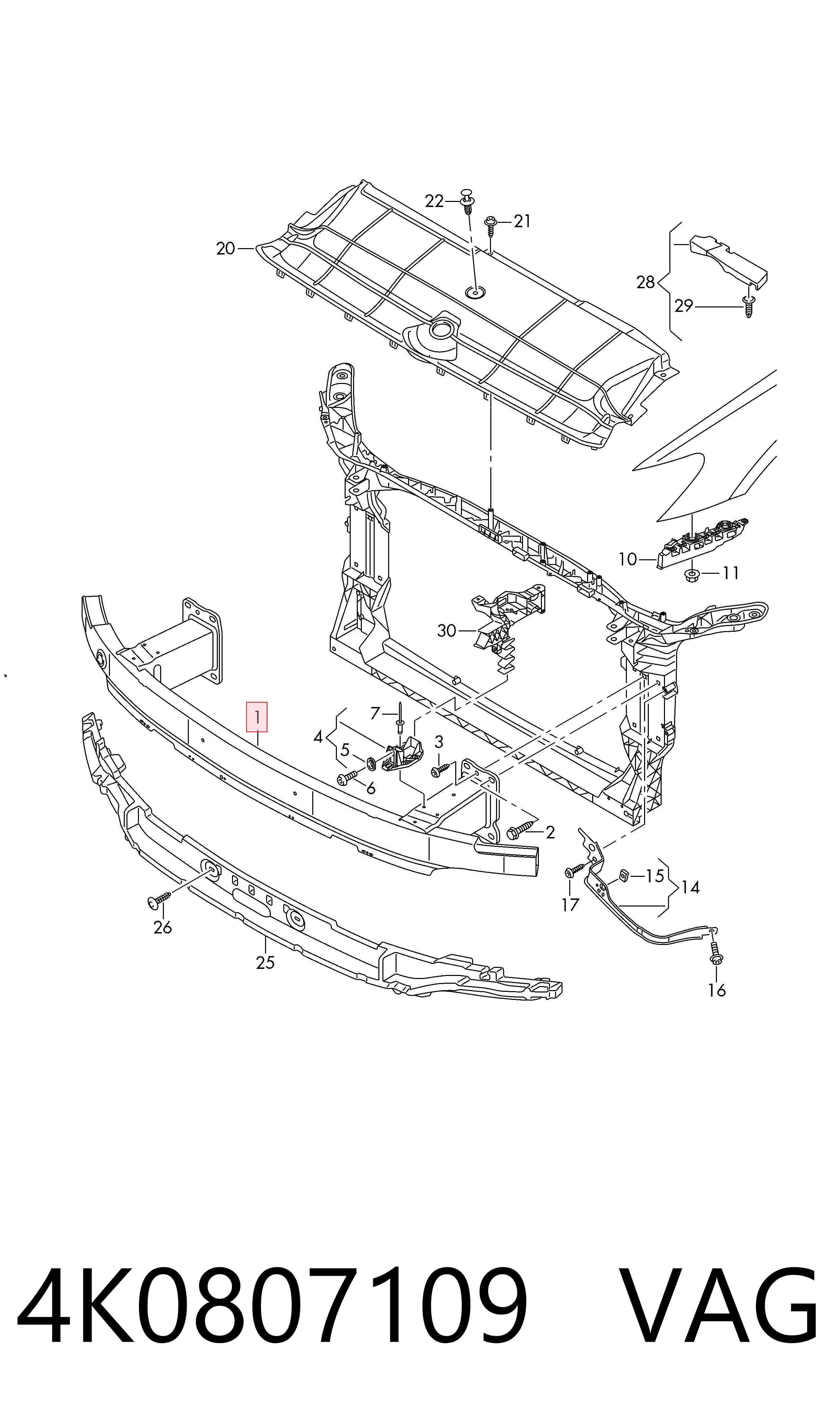  Reforçador do pára-choque dianteiro Audi A6 C8 sedan (4A2) (2018 - 2025) C8