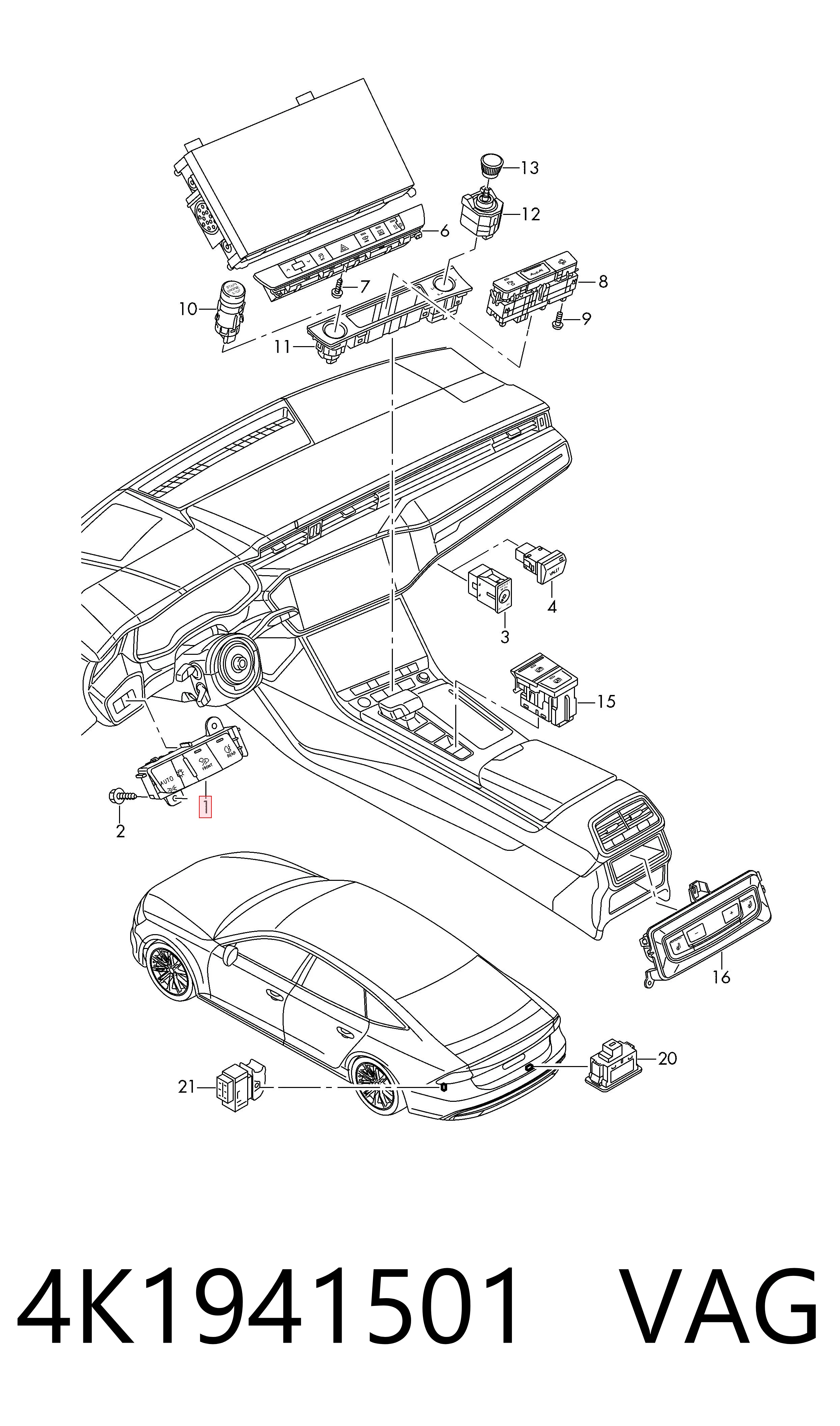 4K1941501 VAG Comutador das luzes no "painel de instrumentos"